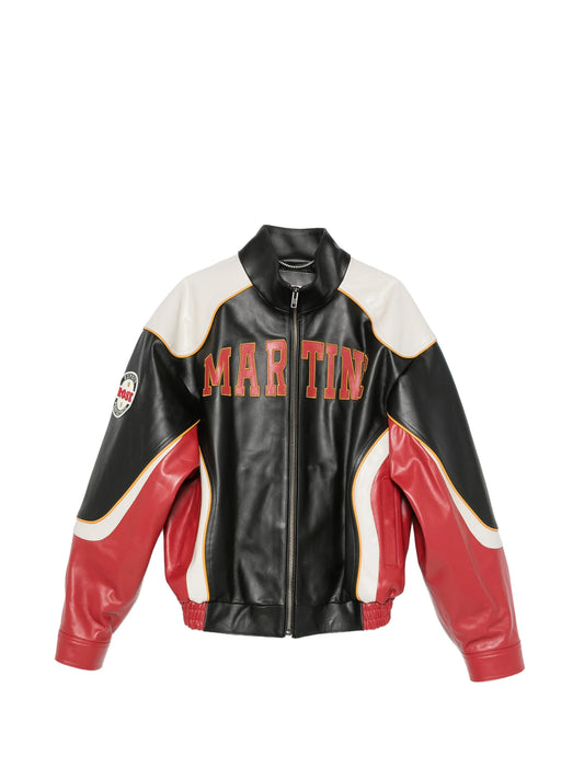 logo-patch leather jacket