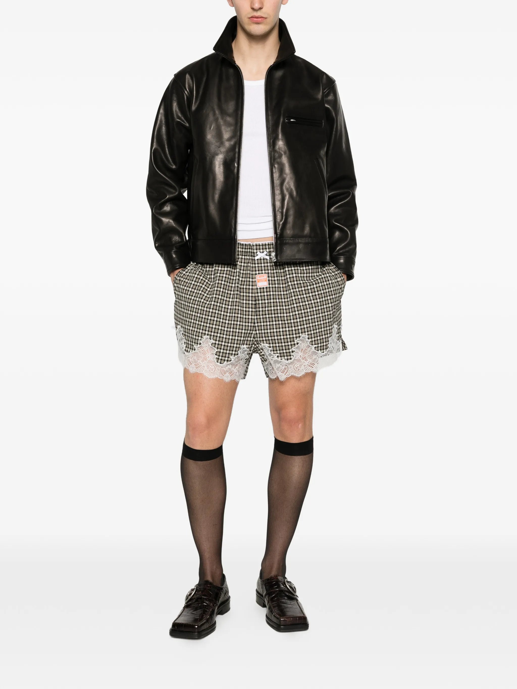 checked lace shorts