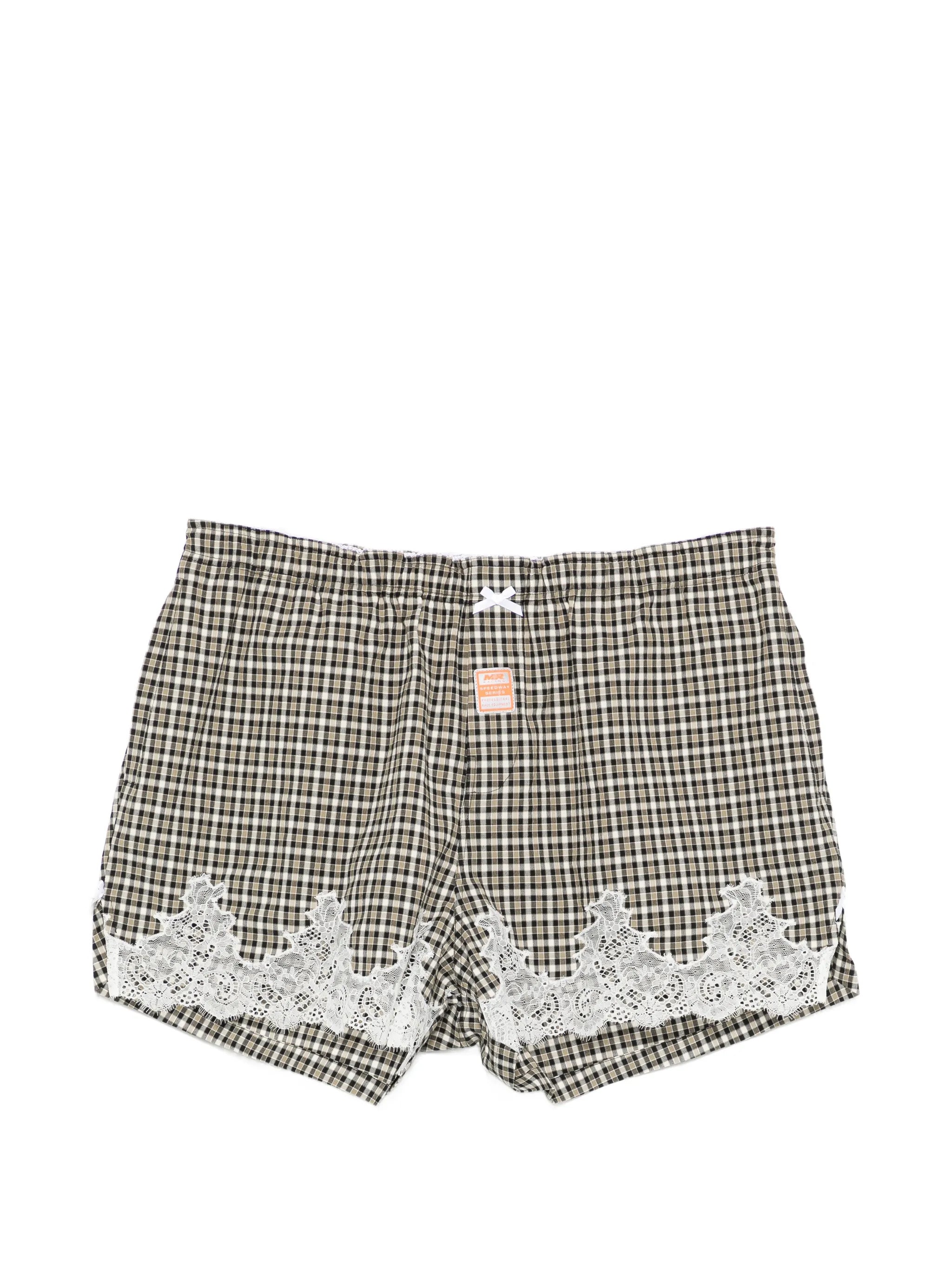 checked lace shorts