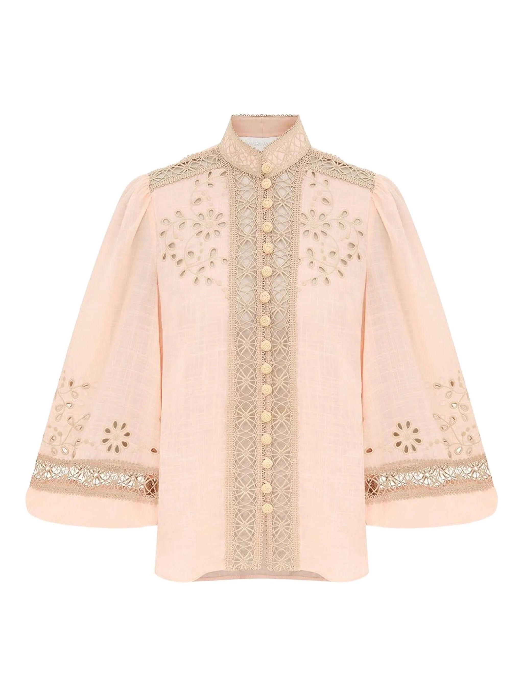 floral-embroidered button shirt