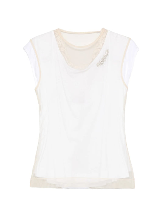 layered lace-trim T-shirt