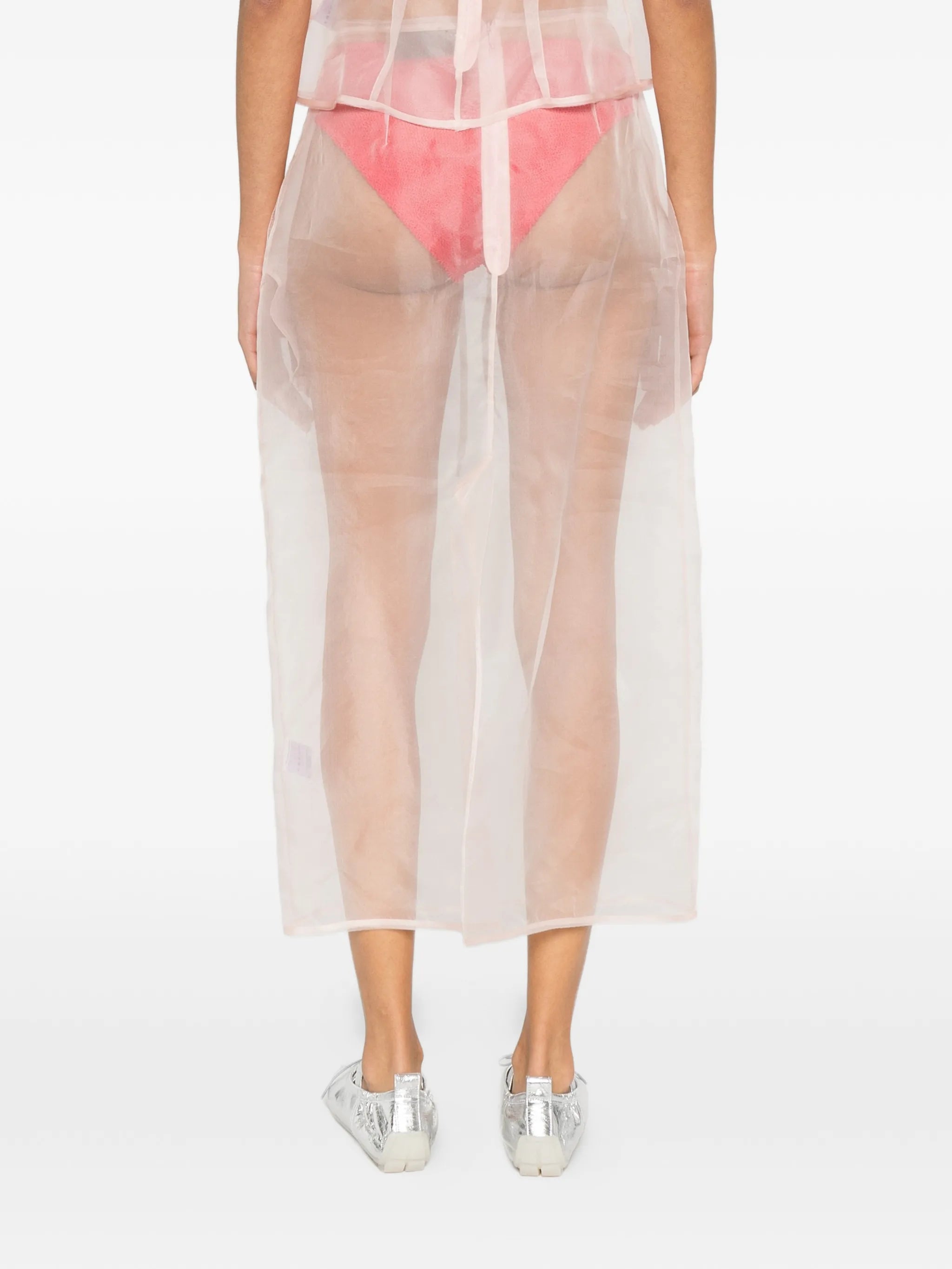 sheer frayed column midi skirt