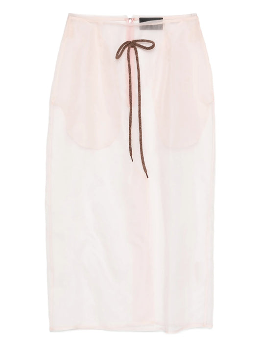 sheer frayed column midi skirt