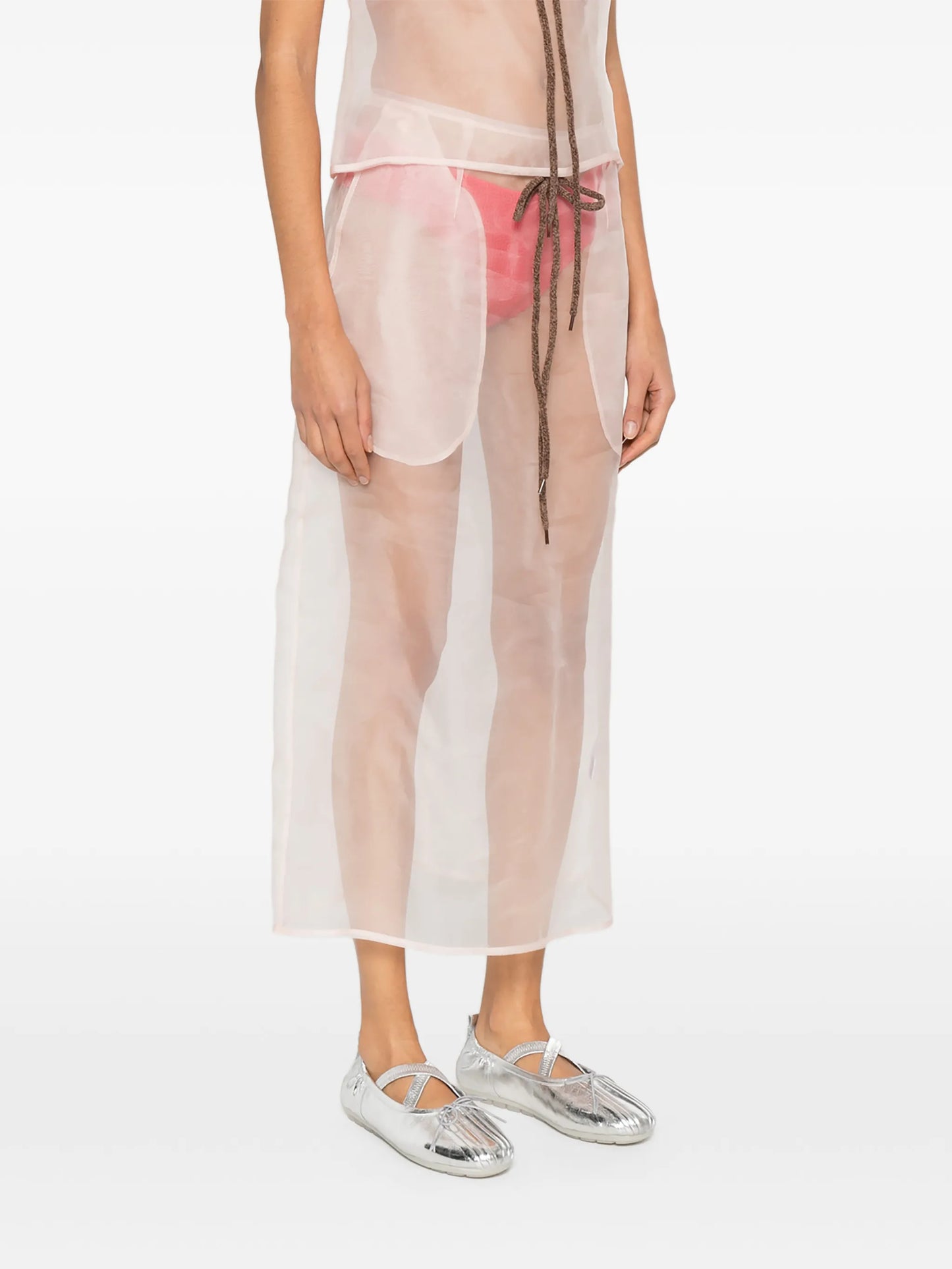 sheer frayed column midi skirt