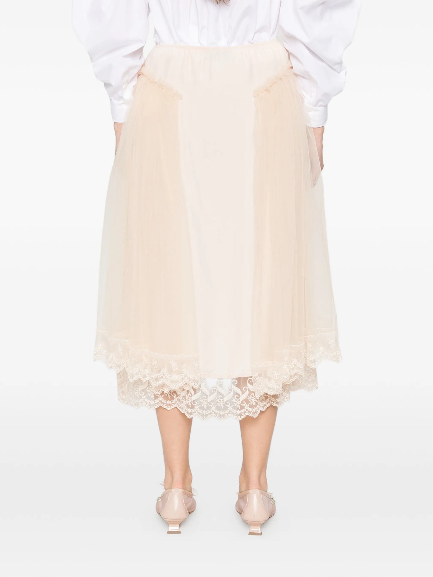 lace-trim hip-detail midi skirt