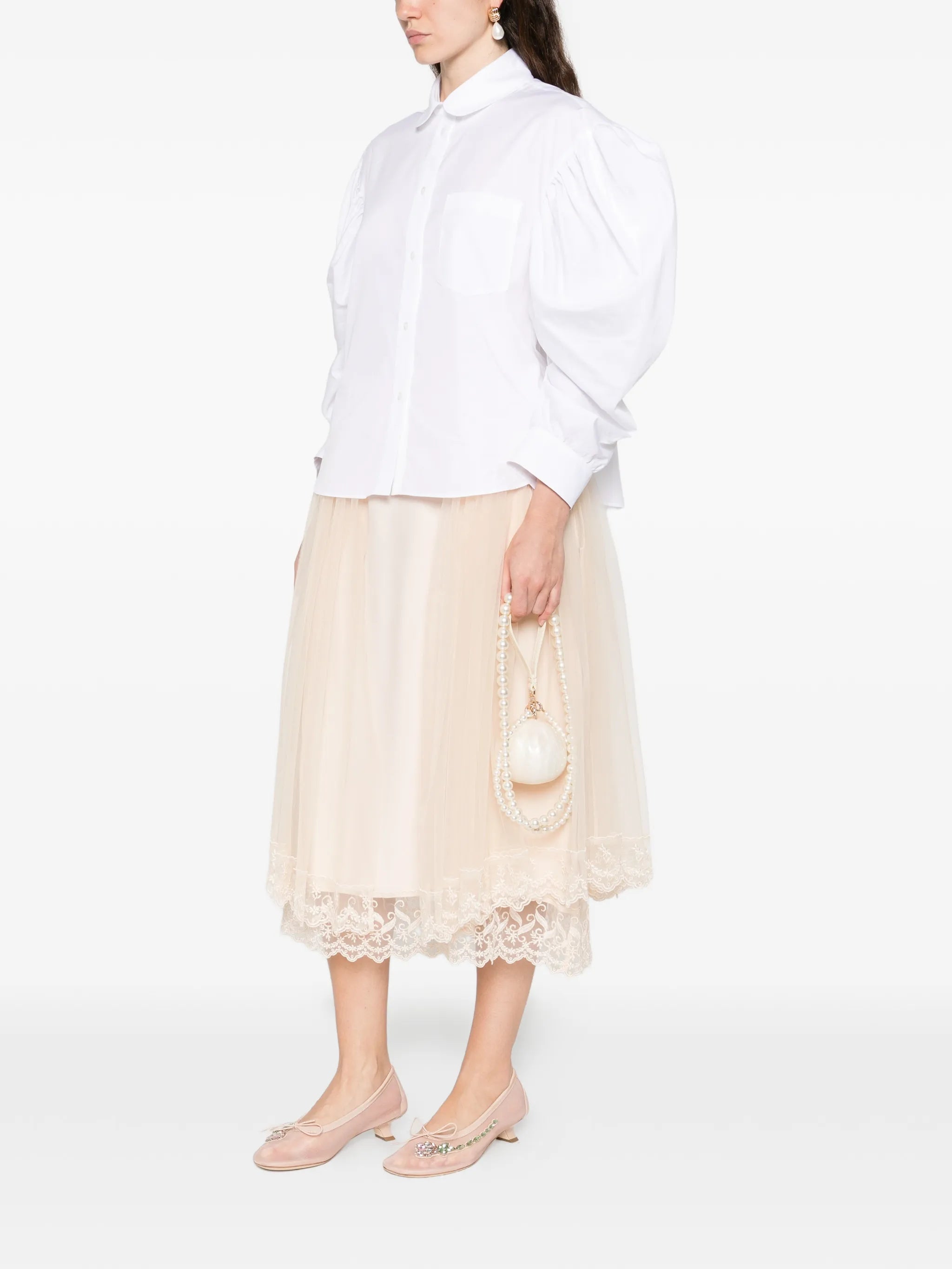 lace-trim hip-detail midi skirt