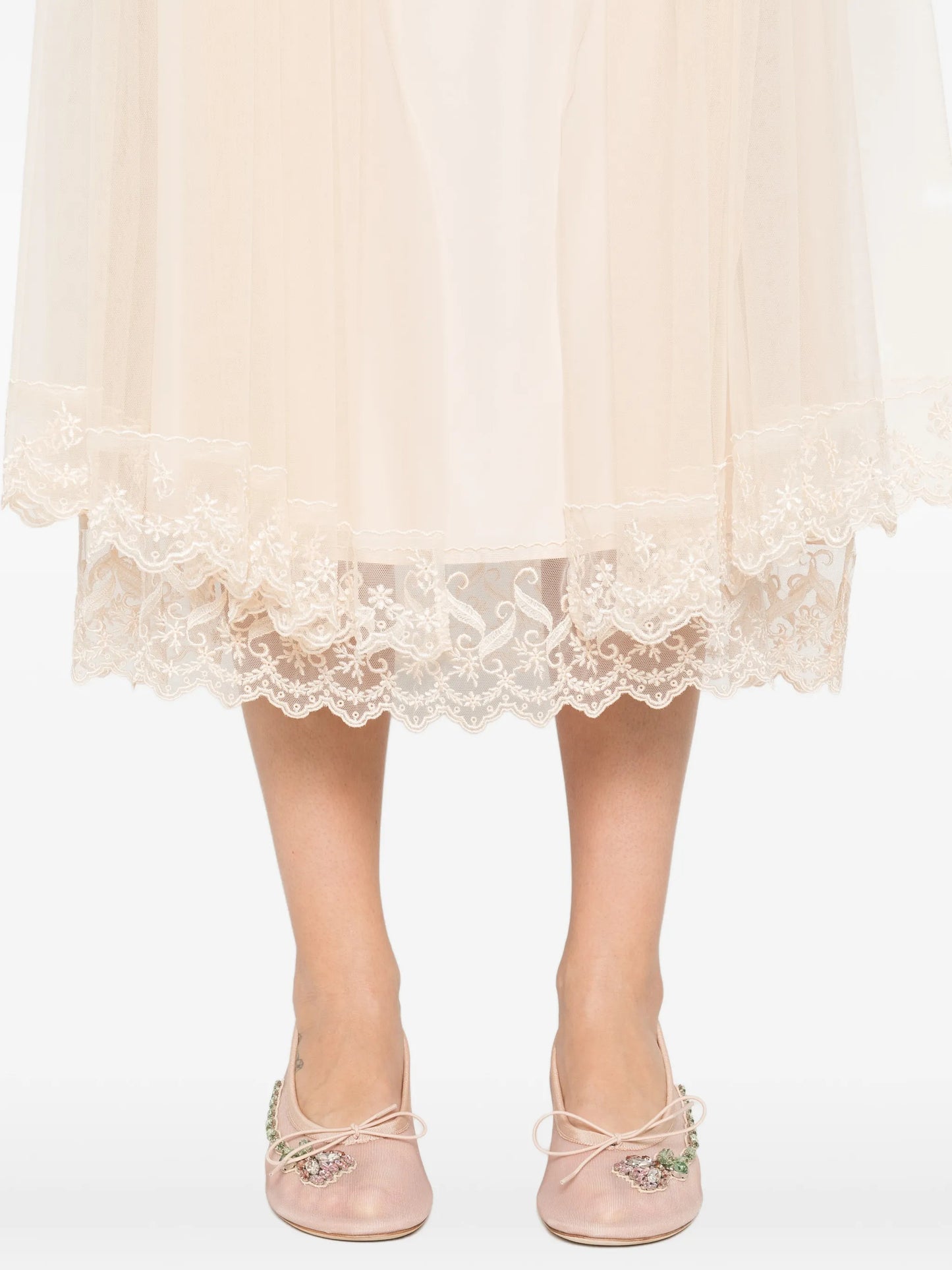 lace-trim hip-detail midi skirt