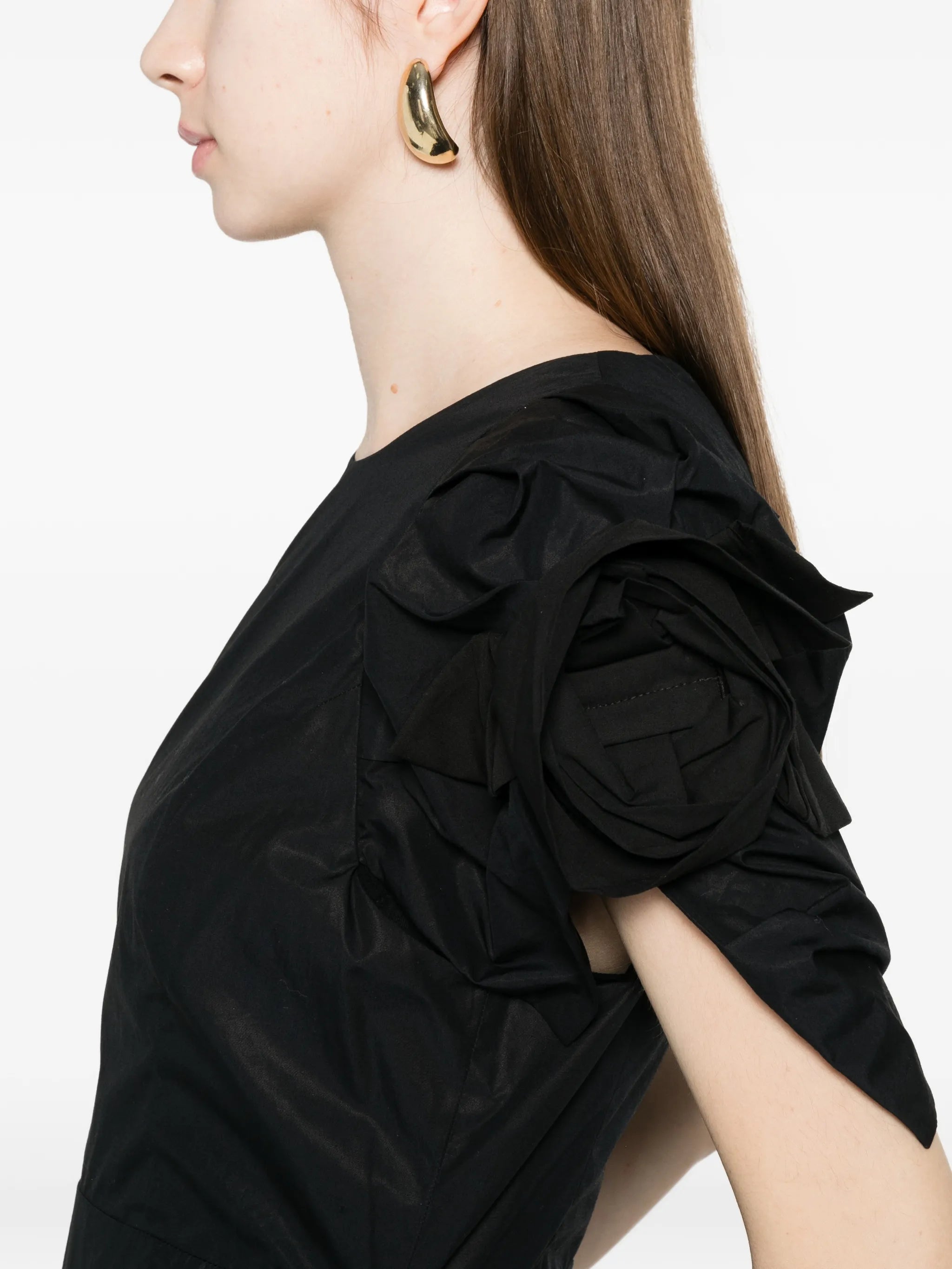 rose puff-sleeve midi dress