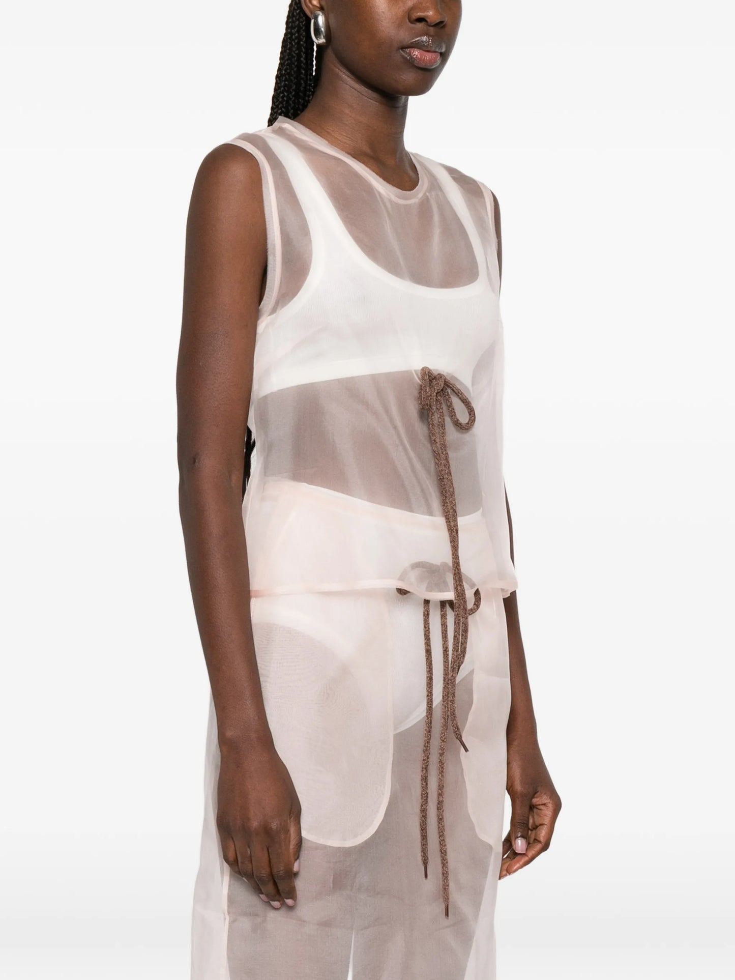 sheer frayed contour top