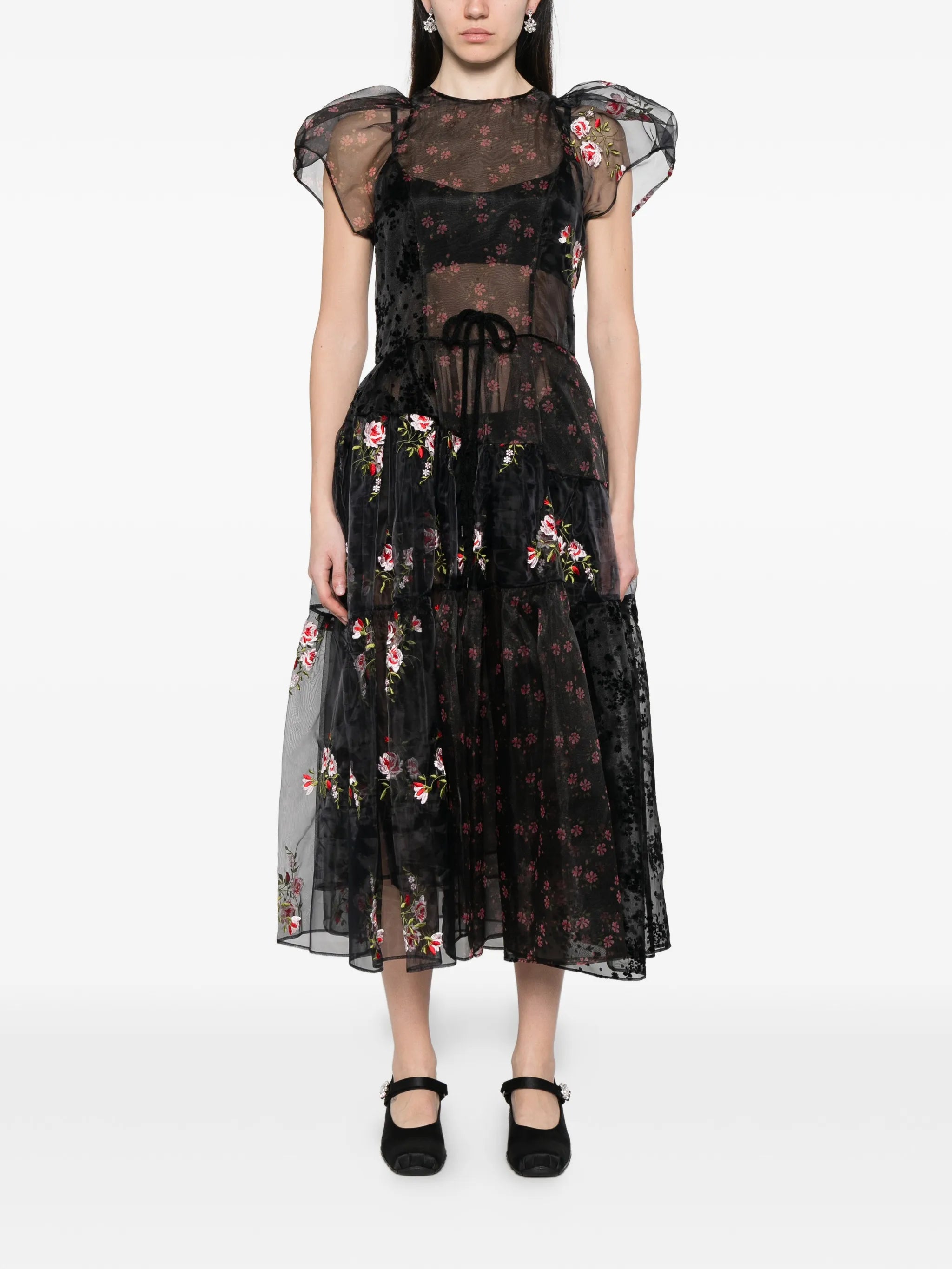puff-sleeve patchwork dress