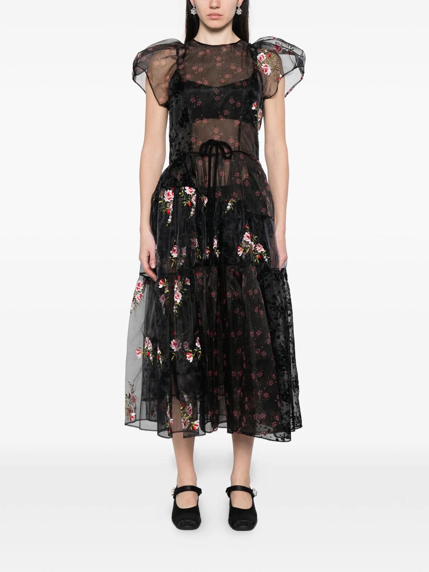 puff-sleeve patchwork dress