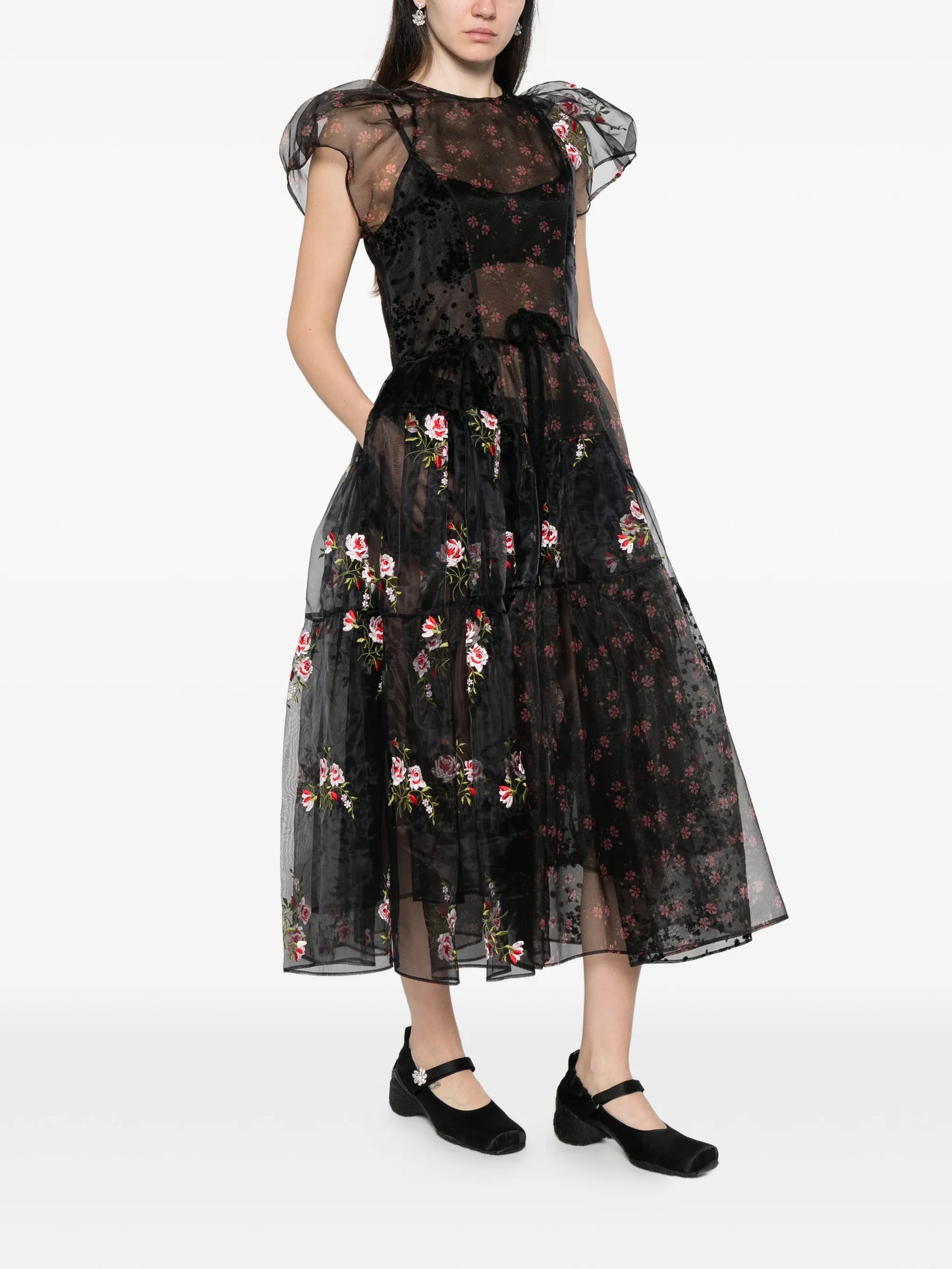 puff-sleeve patchwork dress