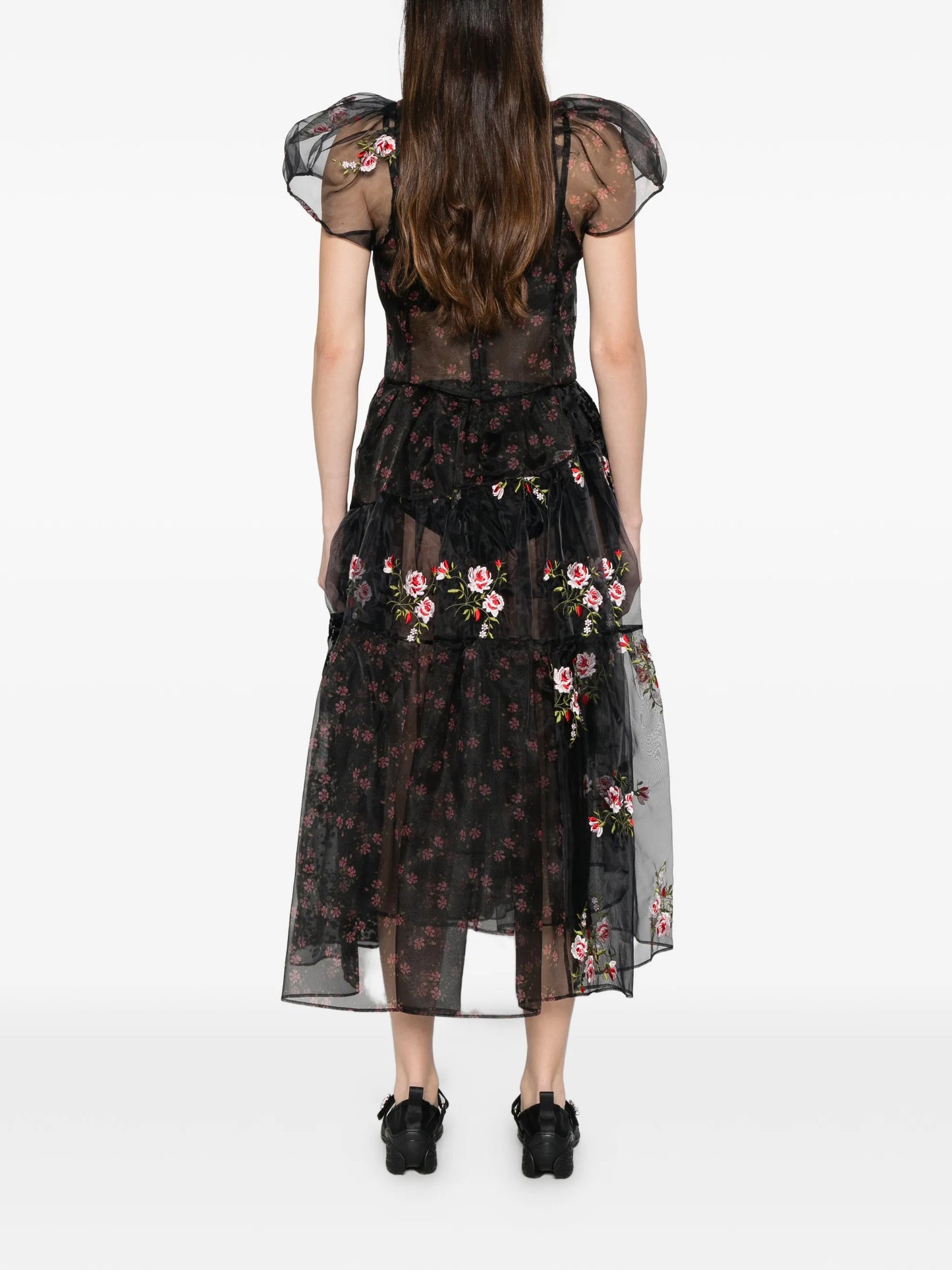 puff-sleeve patchwork dress