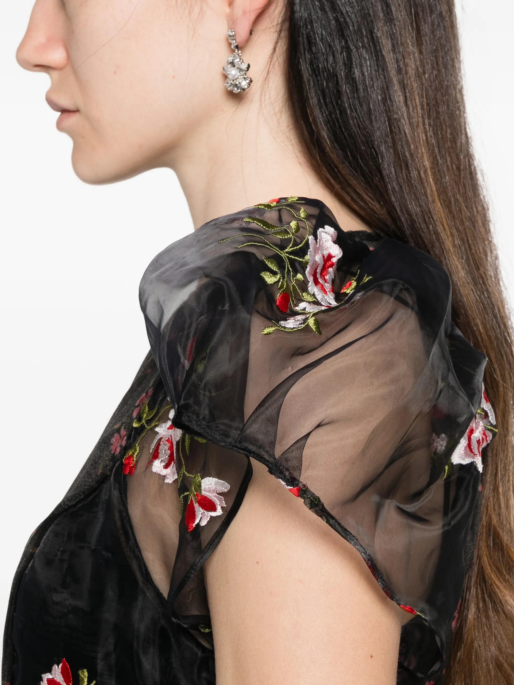 puff-sleeve patchwork dress