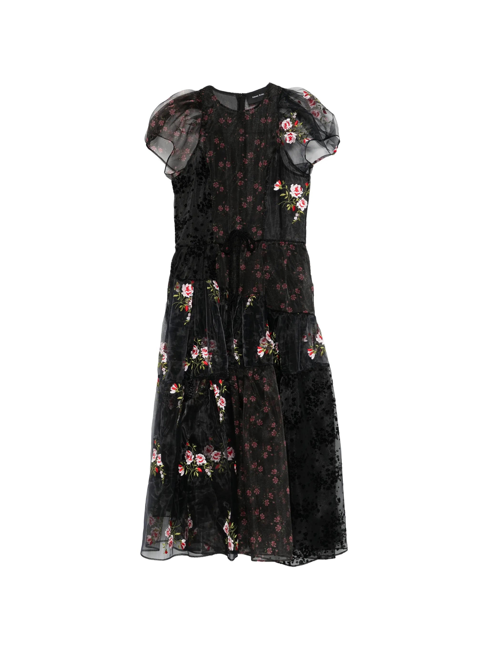 puff-sleeve patchwork dress