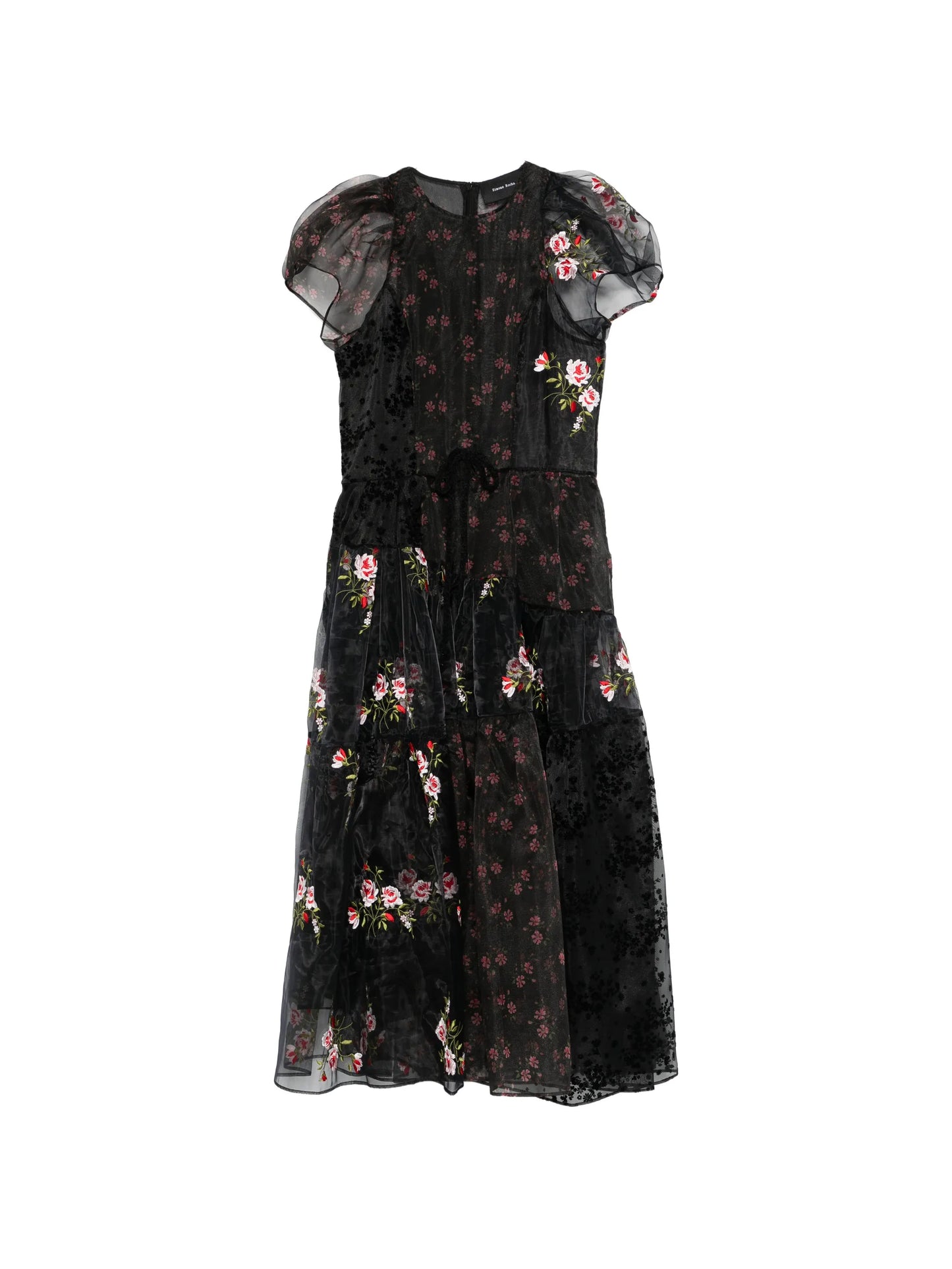 puff-sleeve patchwork dress