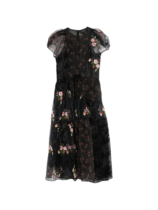 puff-sleeve patchwork dress