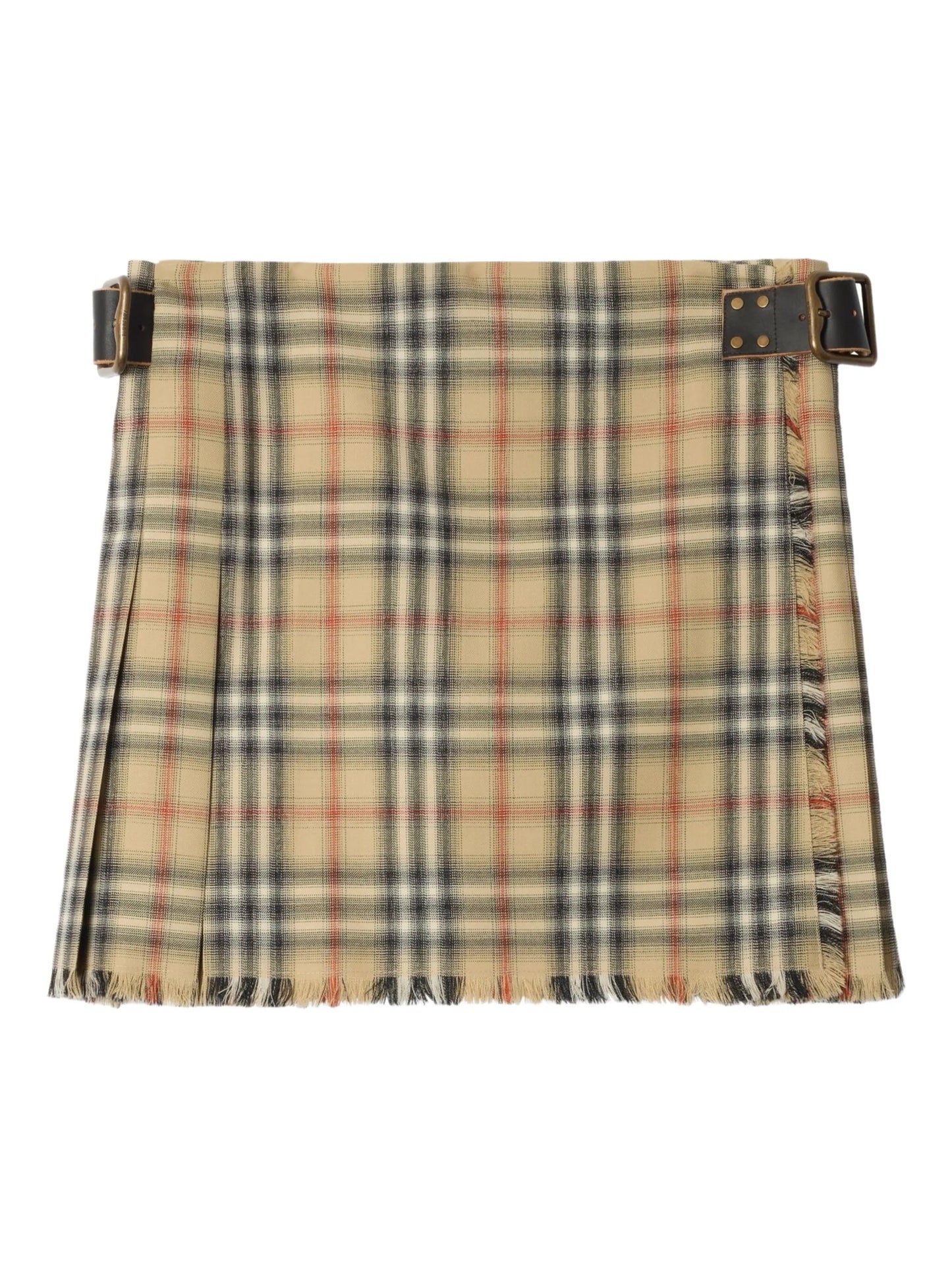 check-fringed mini skirt