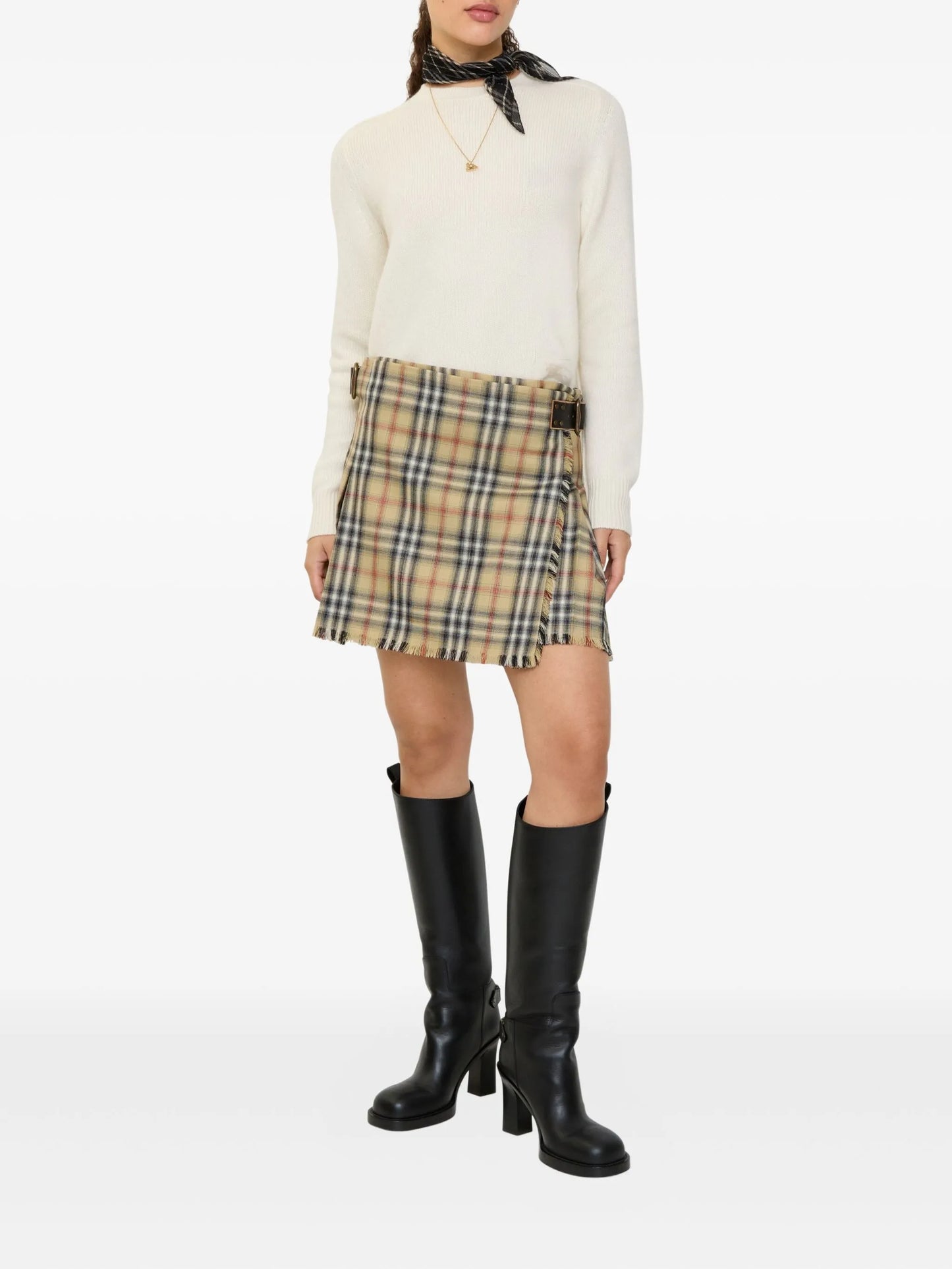 check-fringed mini kilt