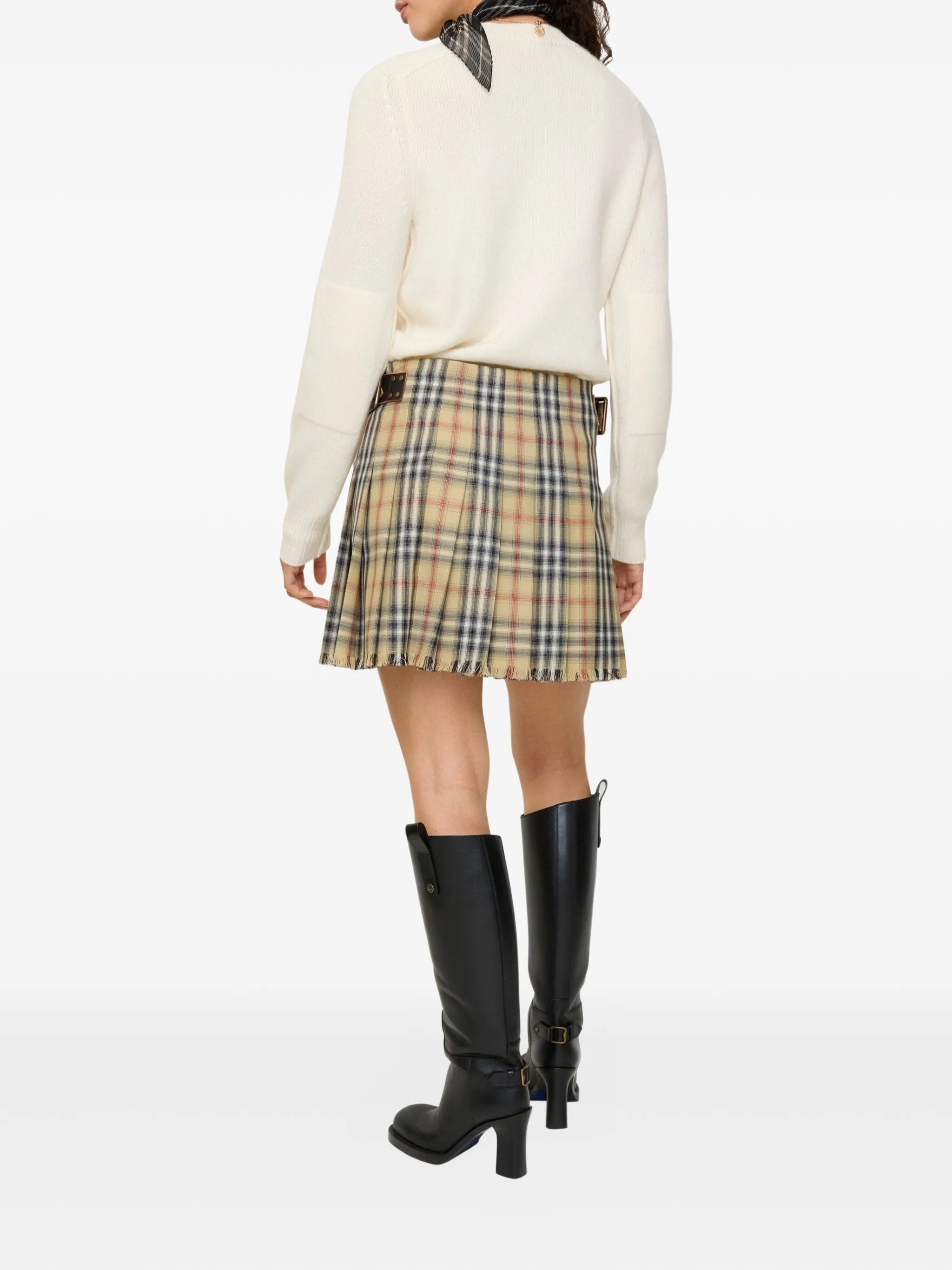 check-fringed mini skirt