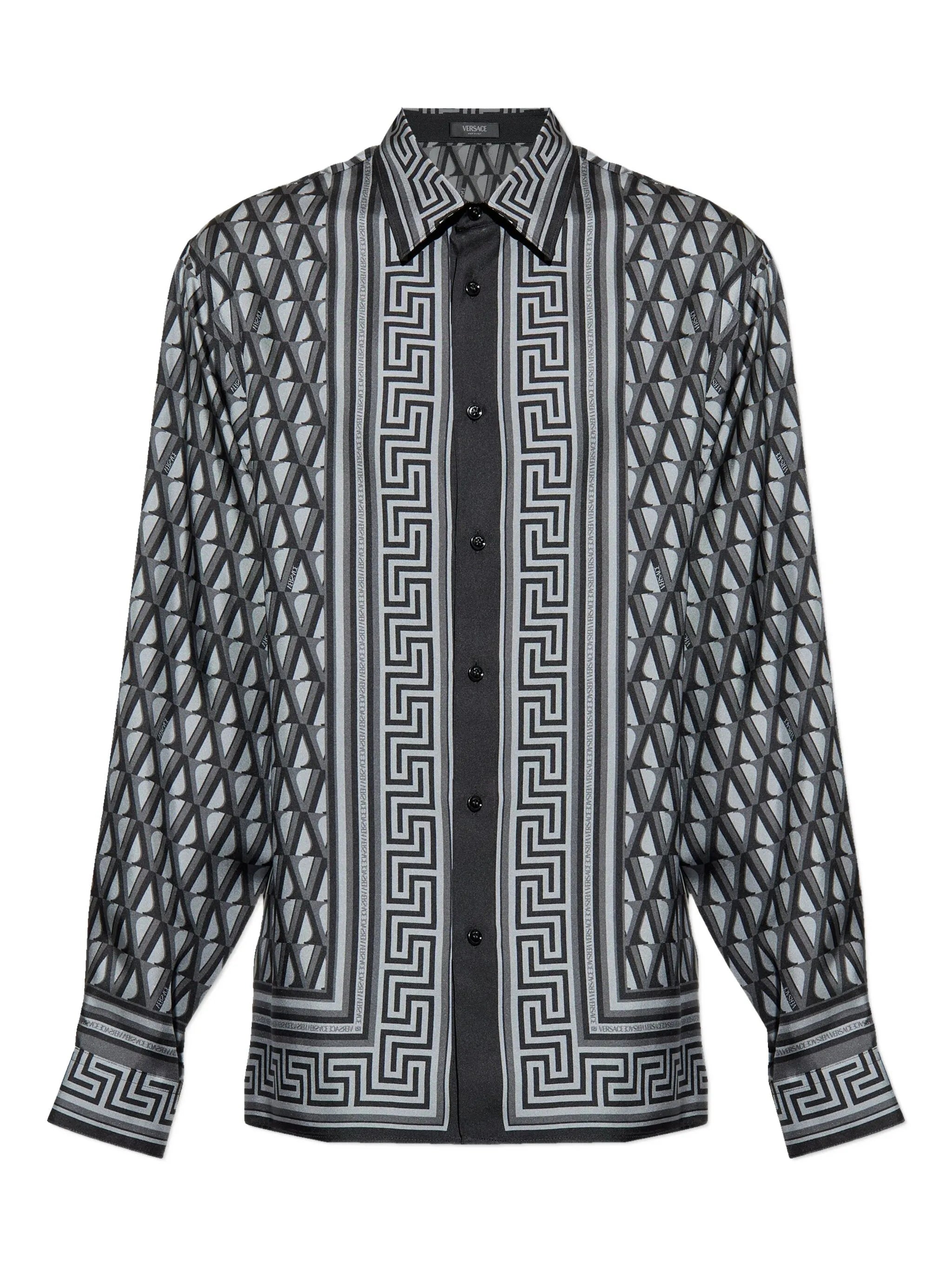 V Greek Key-print shirt