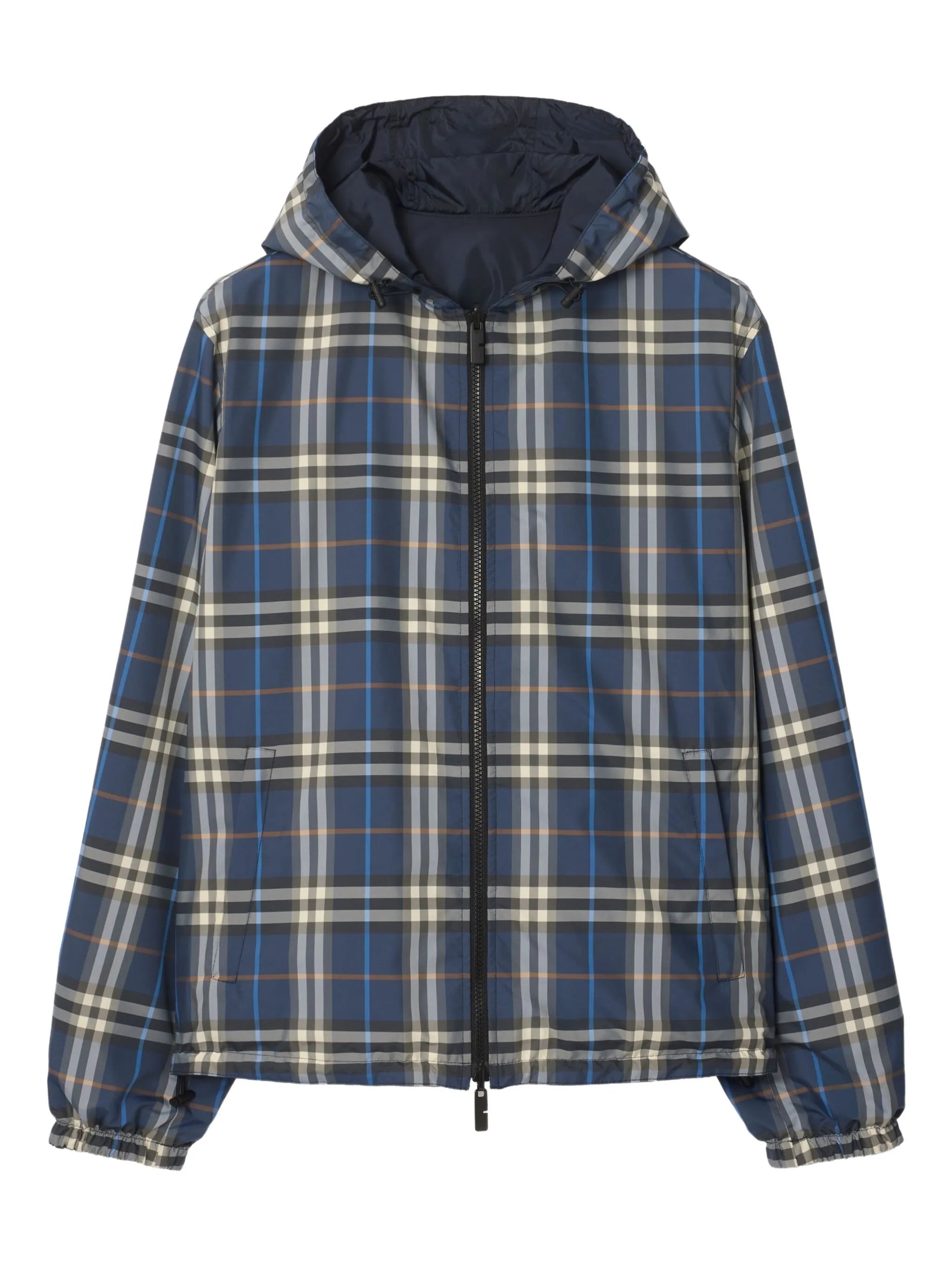 check-pattern hooded reversible jacket