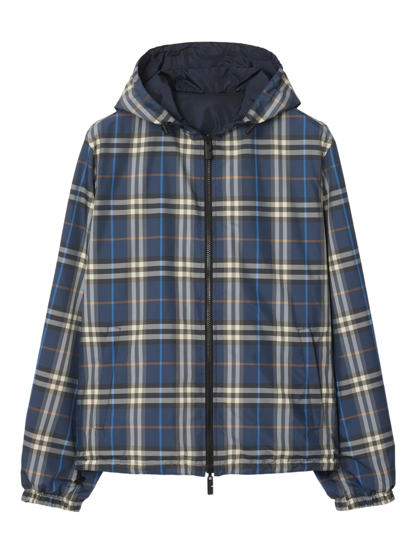check-pattern hooded reversible jacket