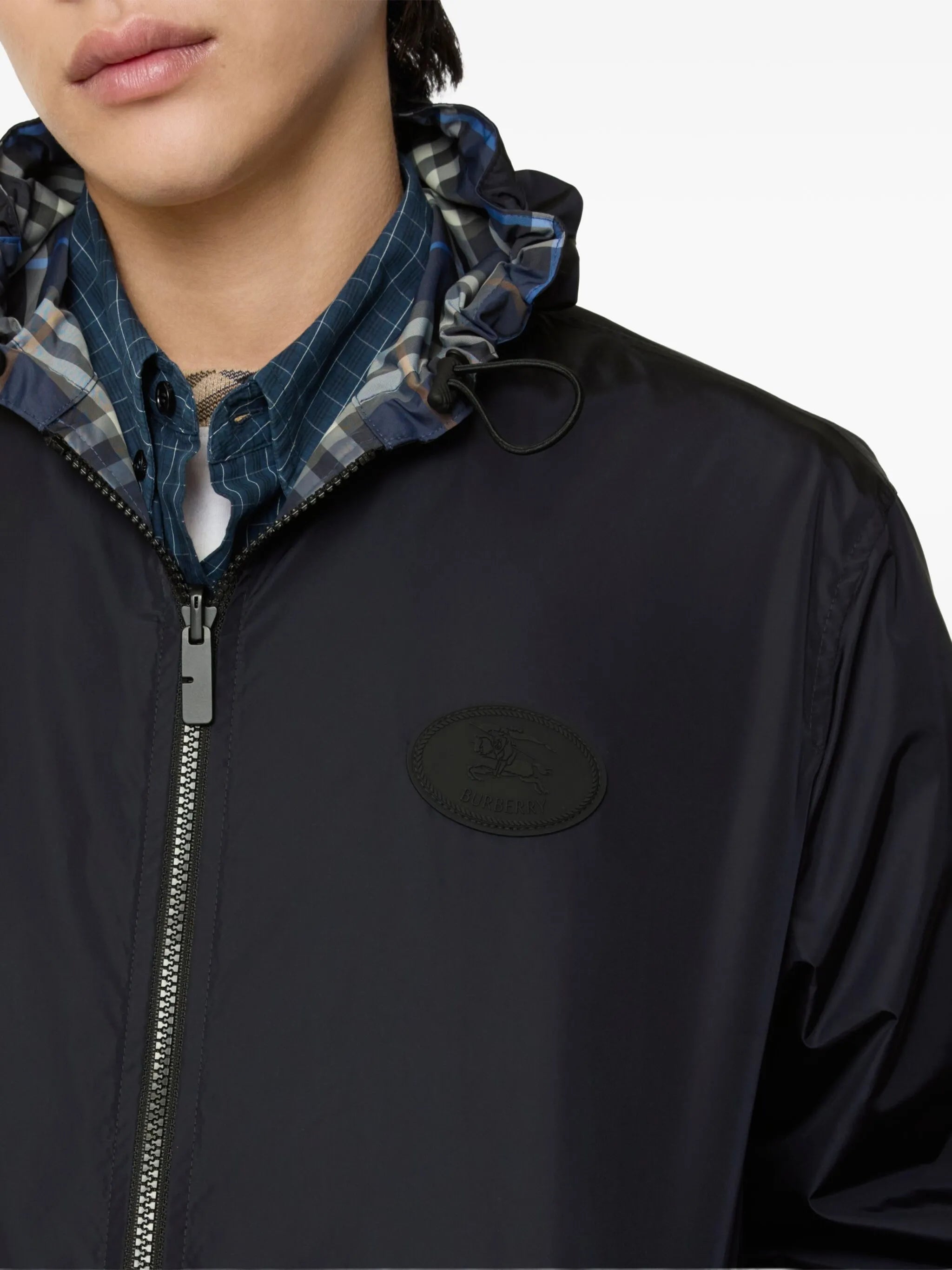 check-pattern hooded reversible jacket