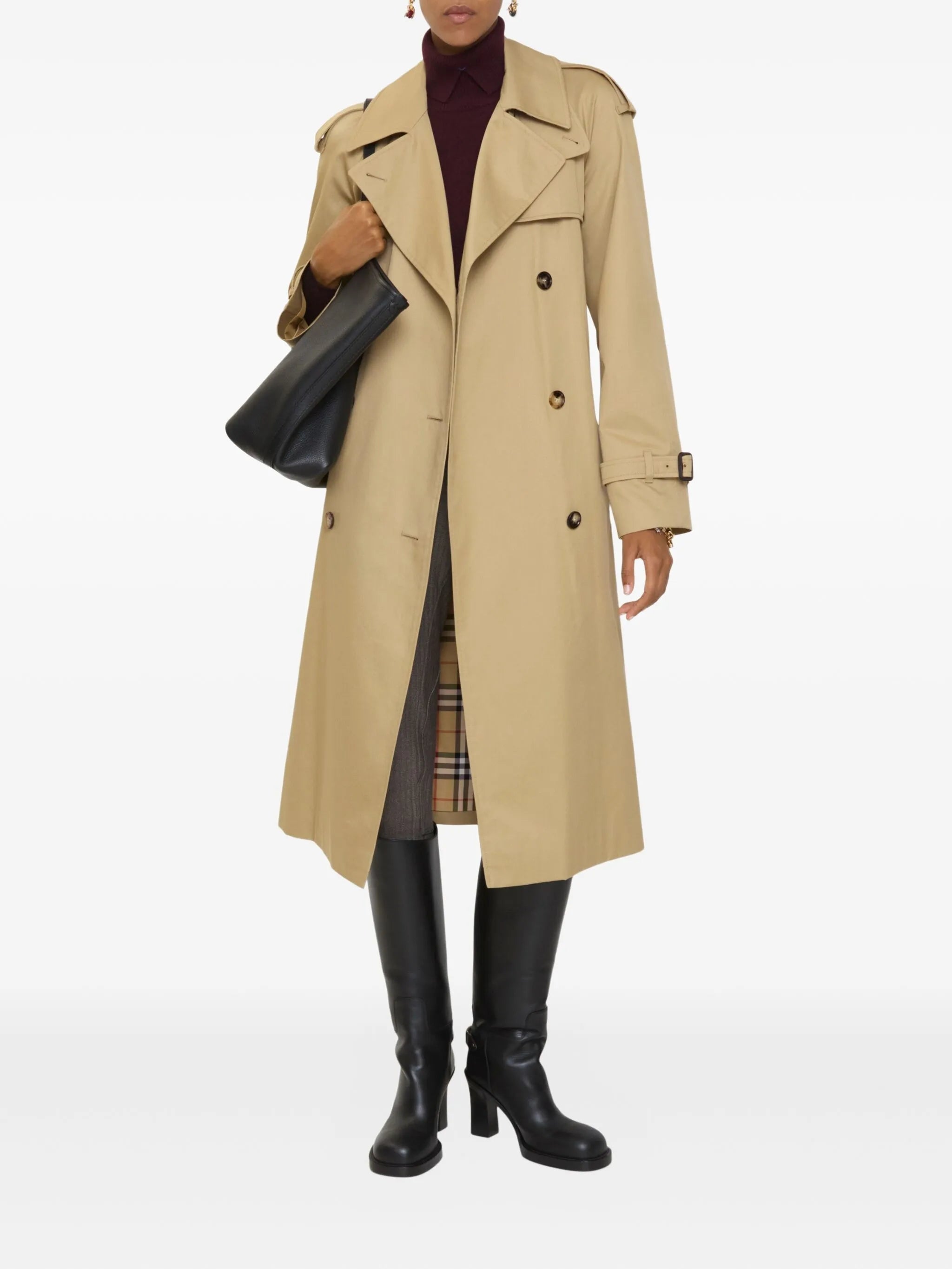 double-breasted belted trench coat