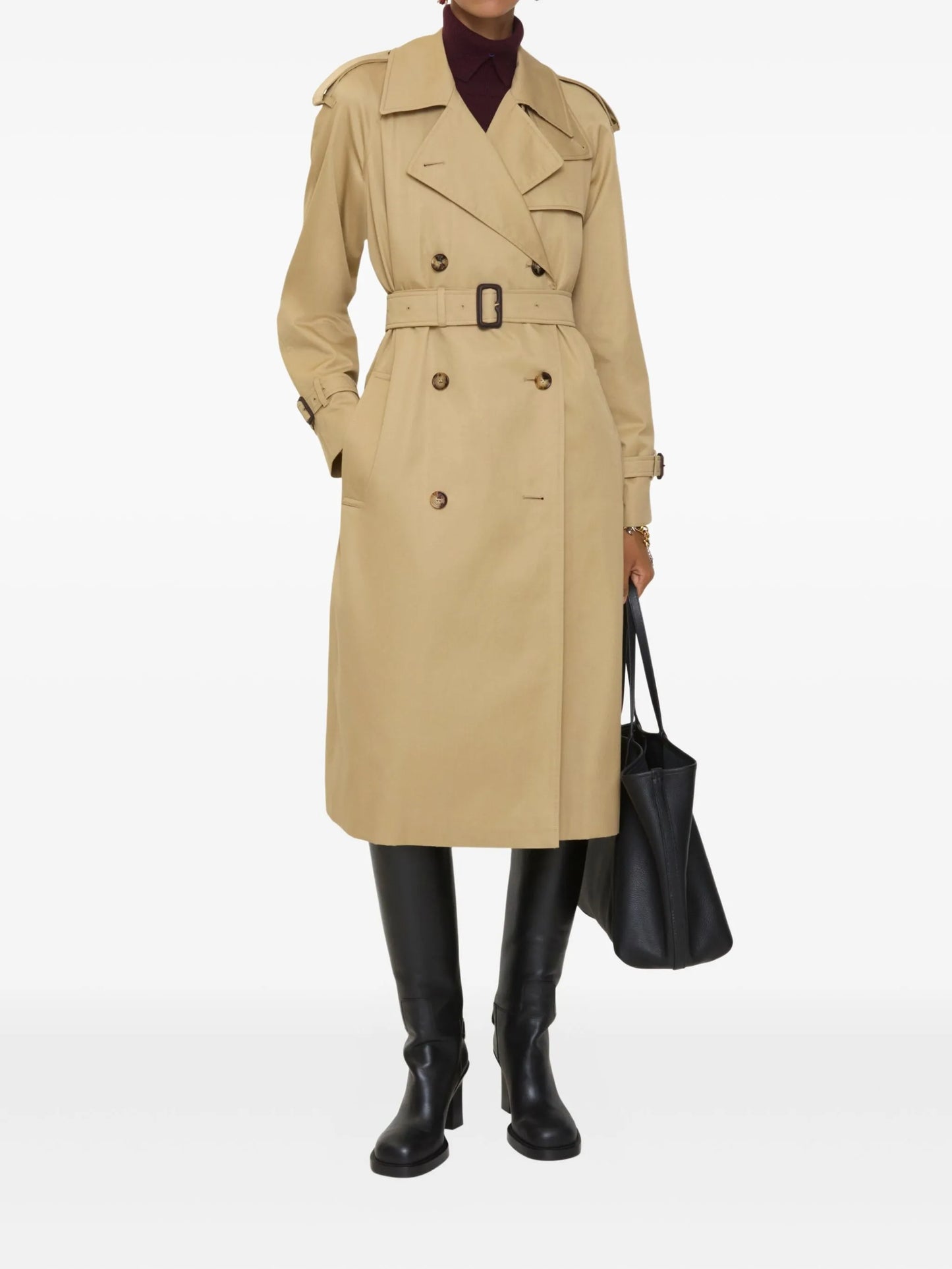 double-breasted belted trench coat