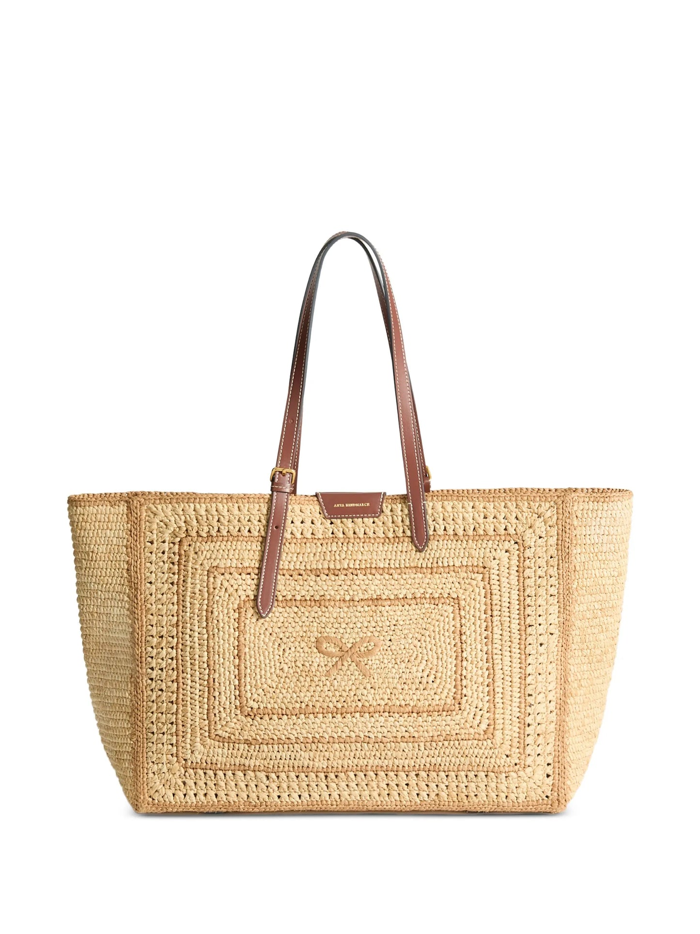 large bow-detail raffia tote bag