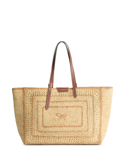 large bow-detail raffia tote bag