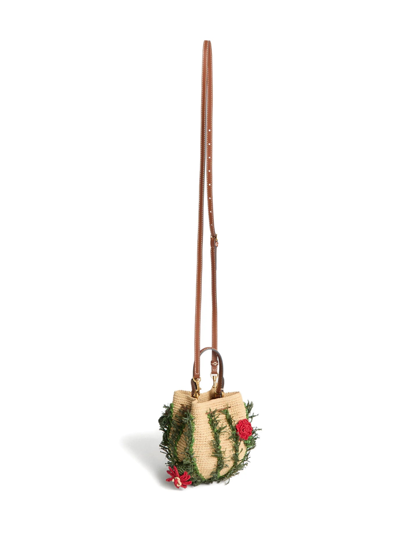raffia floral bucket bag