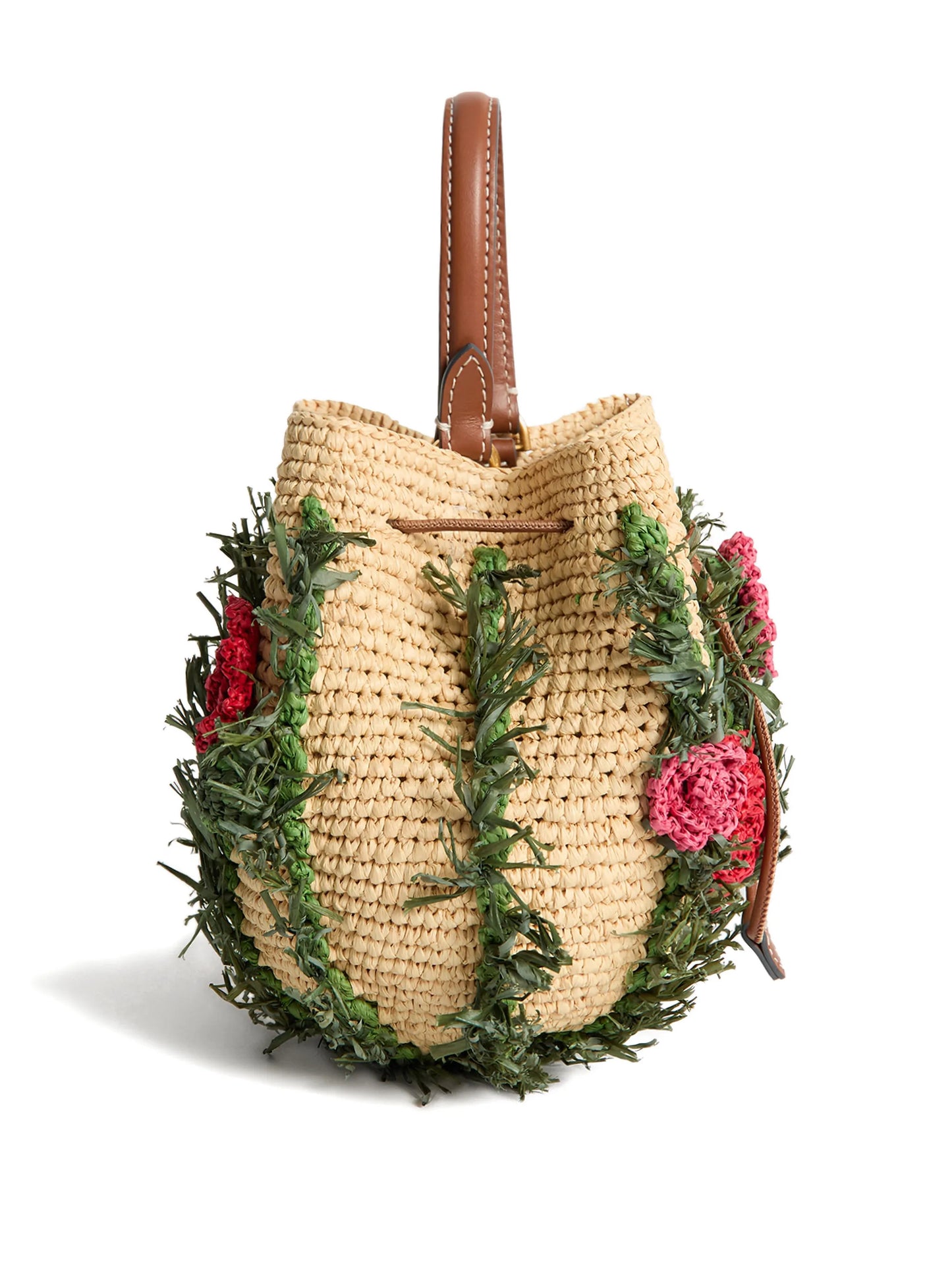 raffia floral bucket bag