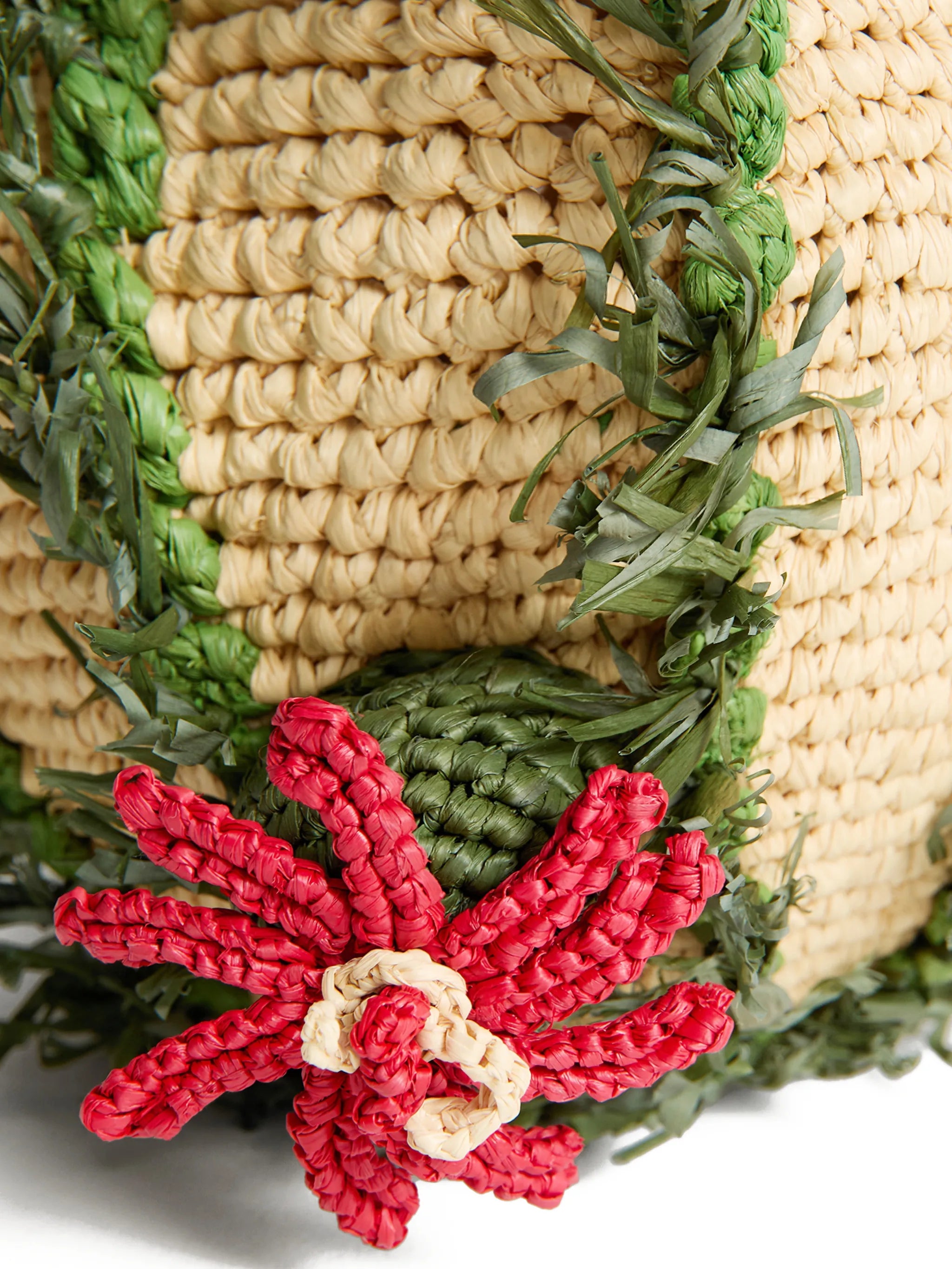 raffia floral bucket bag