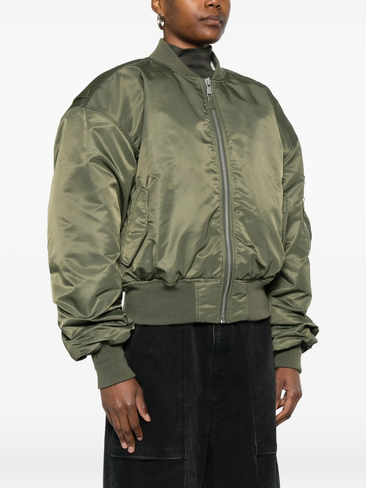Broad zip-fastening bomber jacket