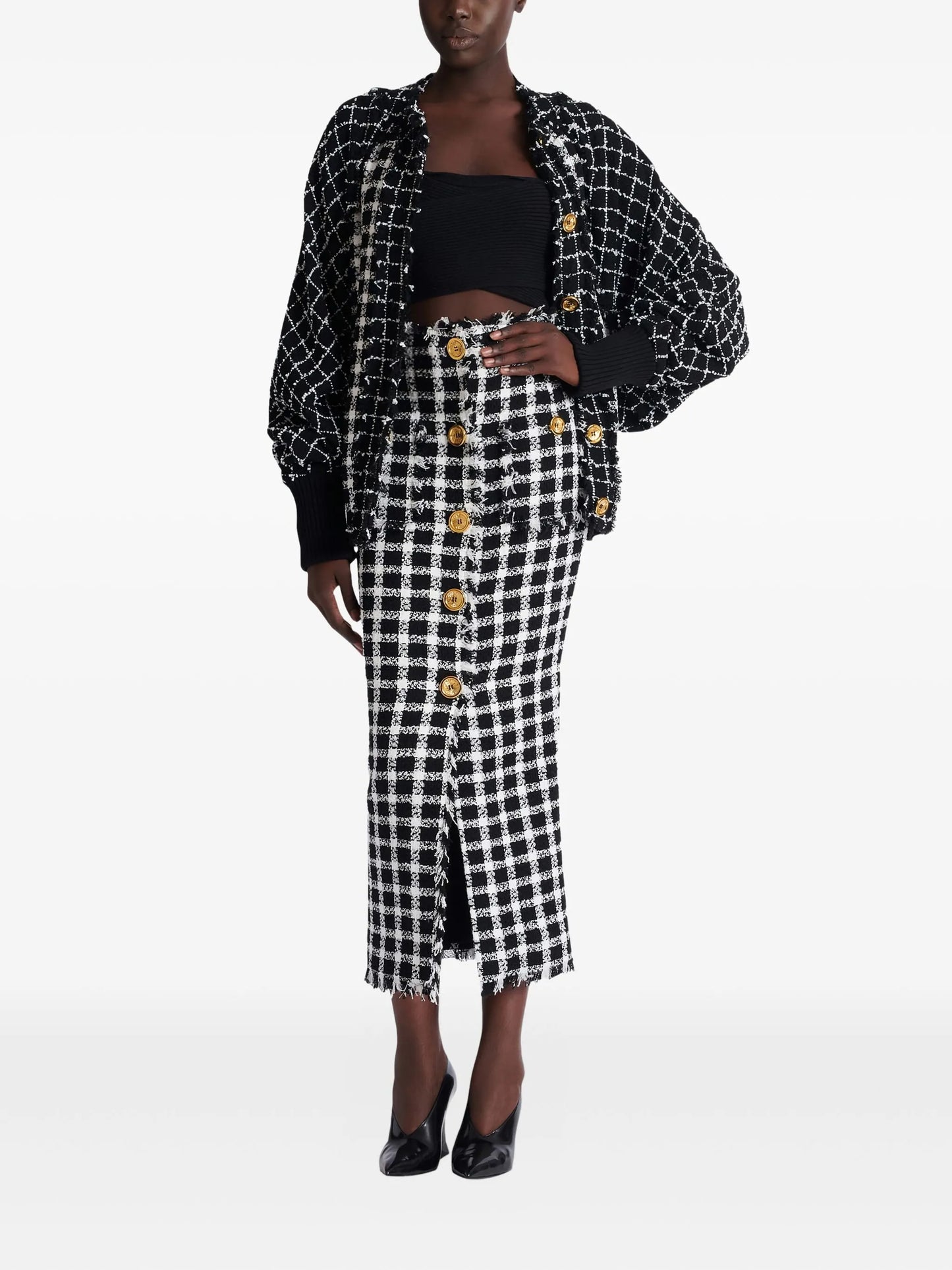 tweed buttoned skirt