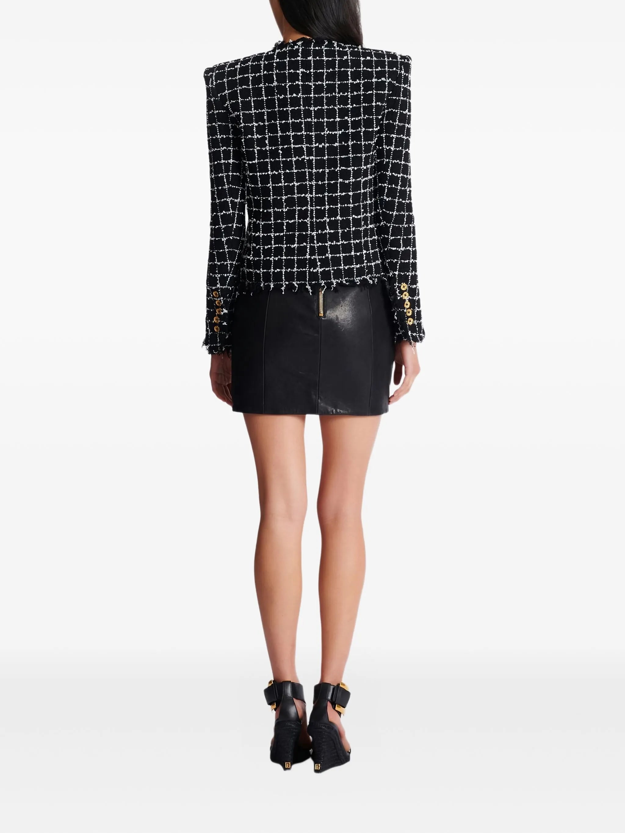 frayed button tweed jacket