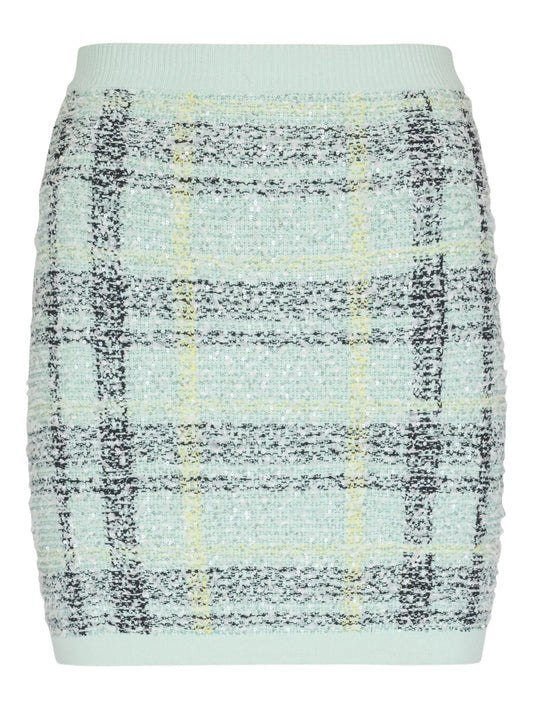 glitter plaid-pattern mini skirt