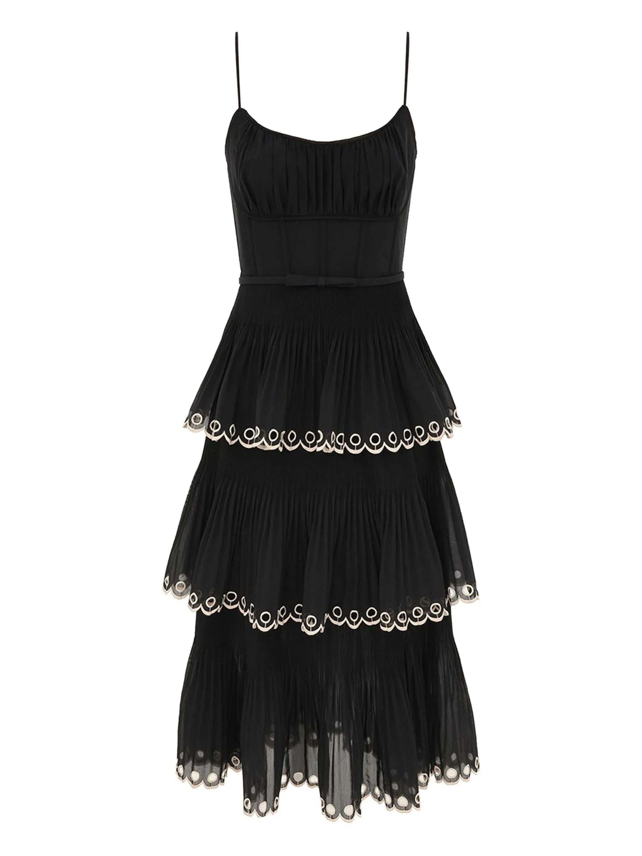 embroidered-tiered midi dress