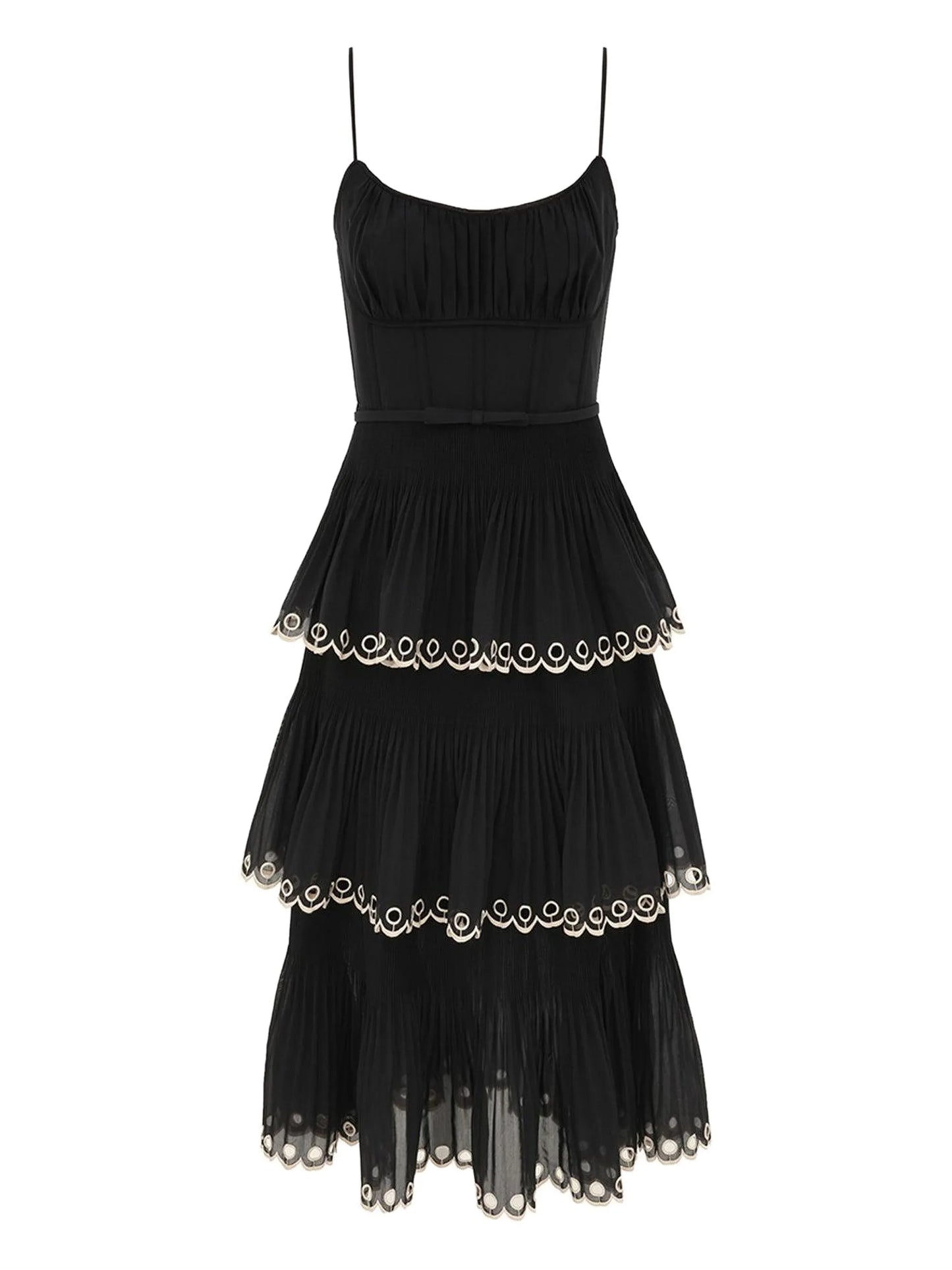 embroidered-tiered midi dress
