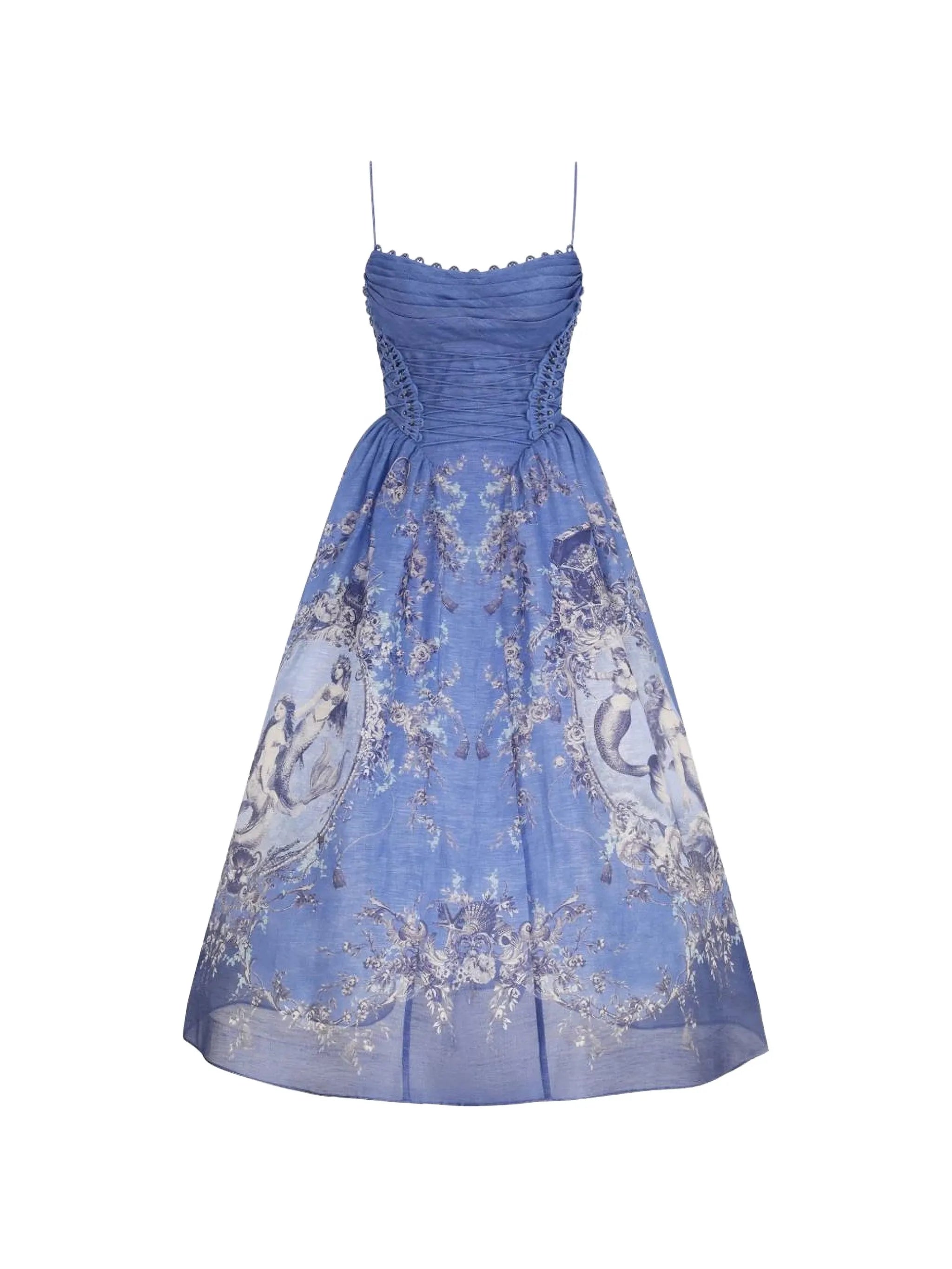 Rebellion Mermaid lace-up floral-print midi dress