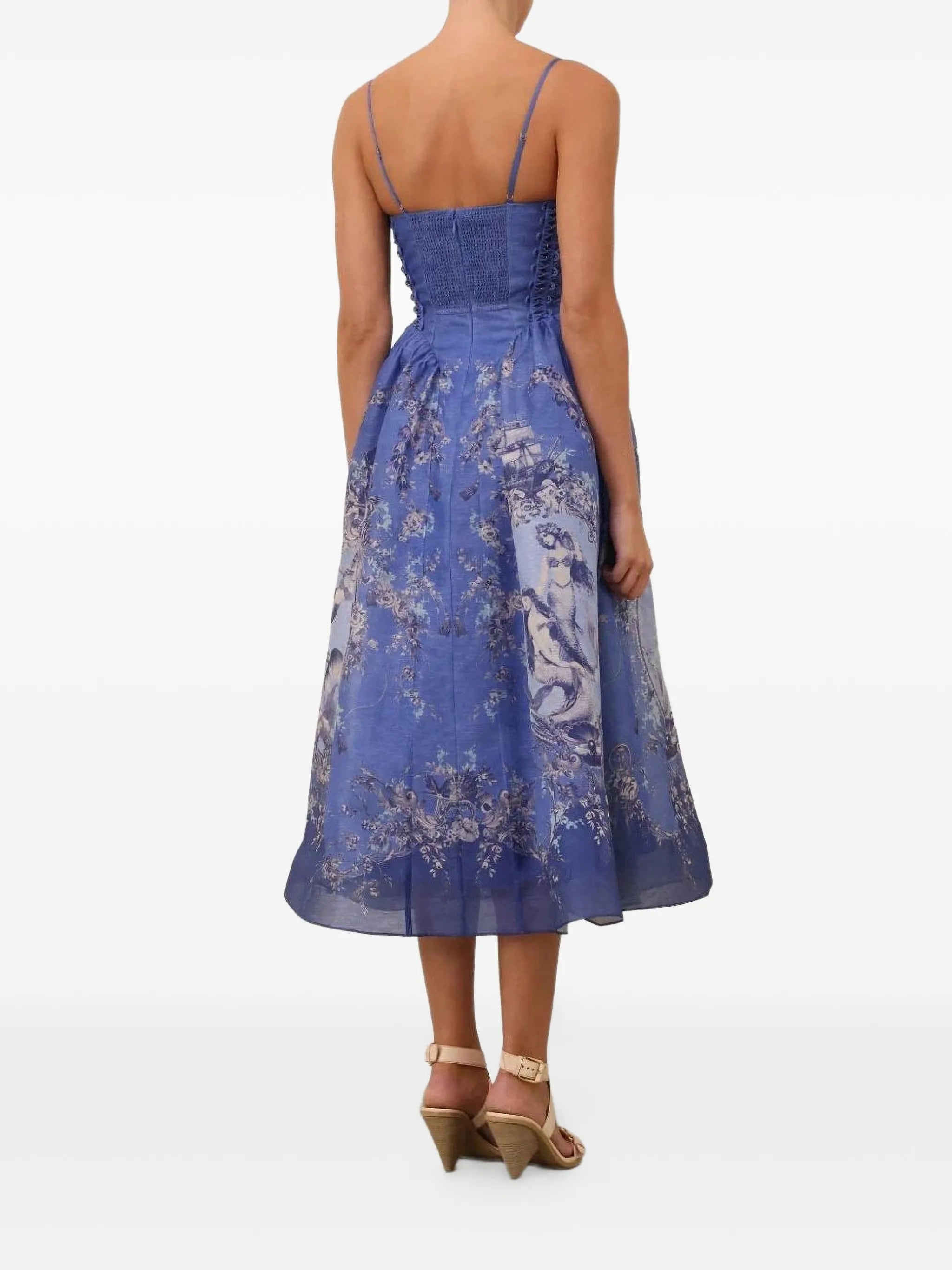 Rebellion Mermaid lace-up floral-print midi dress