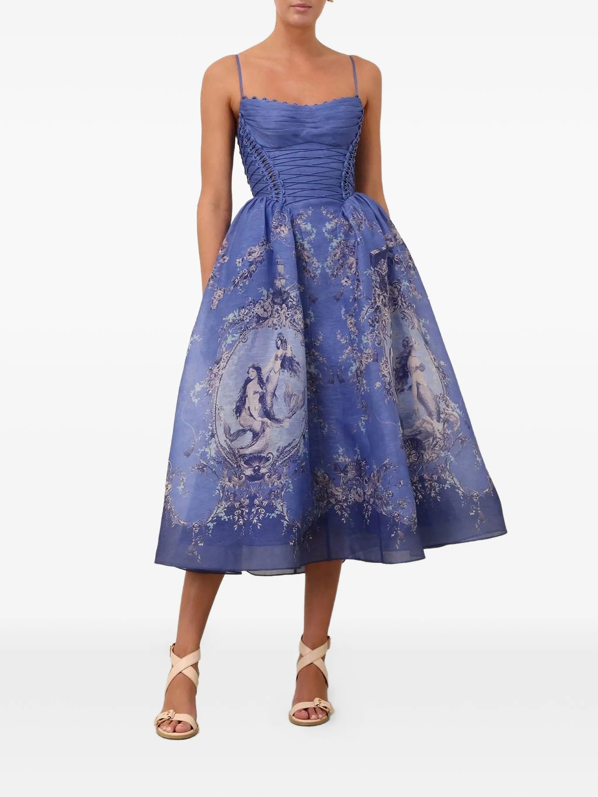 Rebellion Mermaid lace-up floral-print midi dress