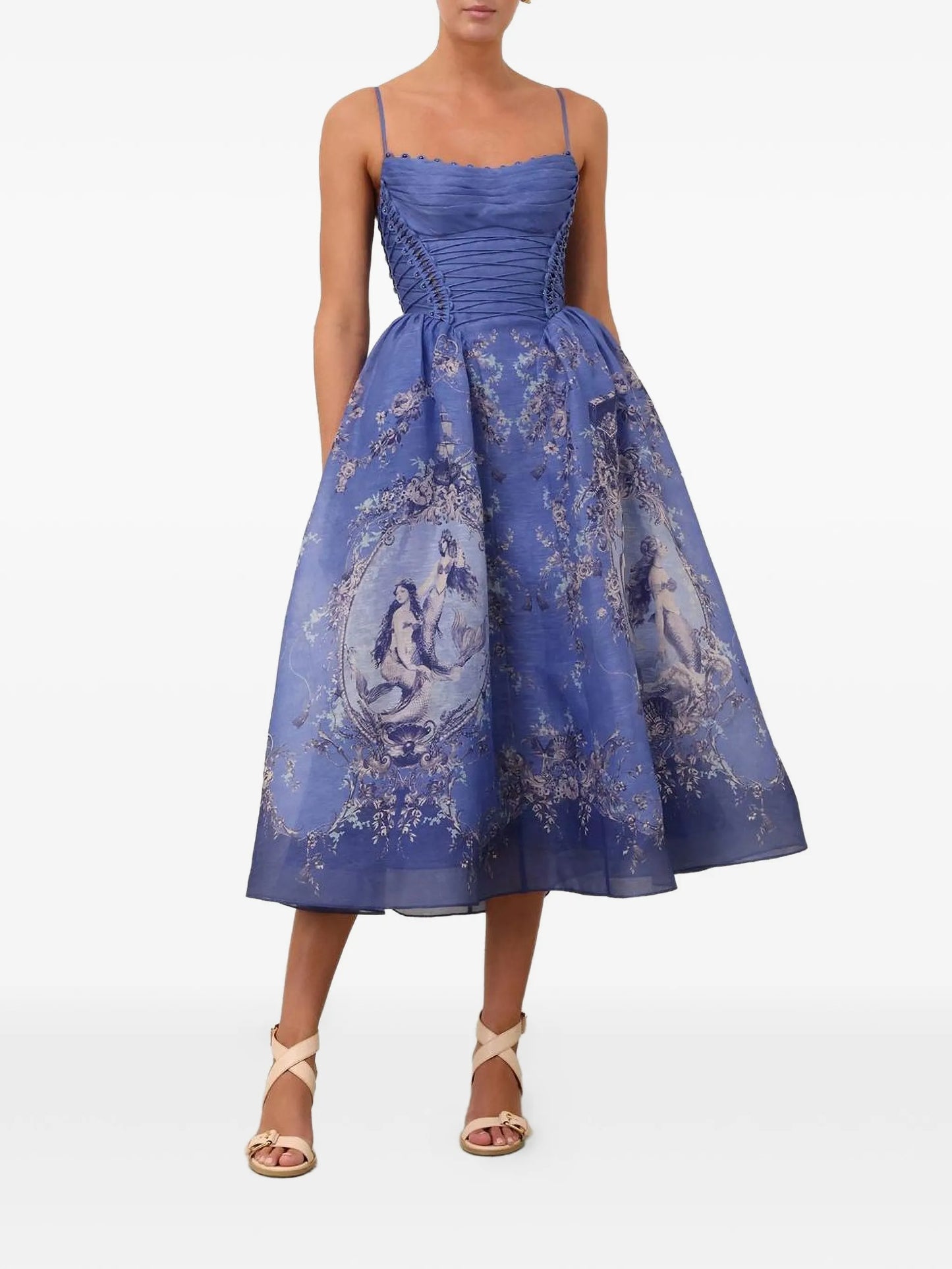 Rebellion Mermaid lace-up floral-print midi dress