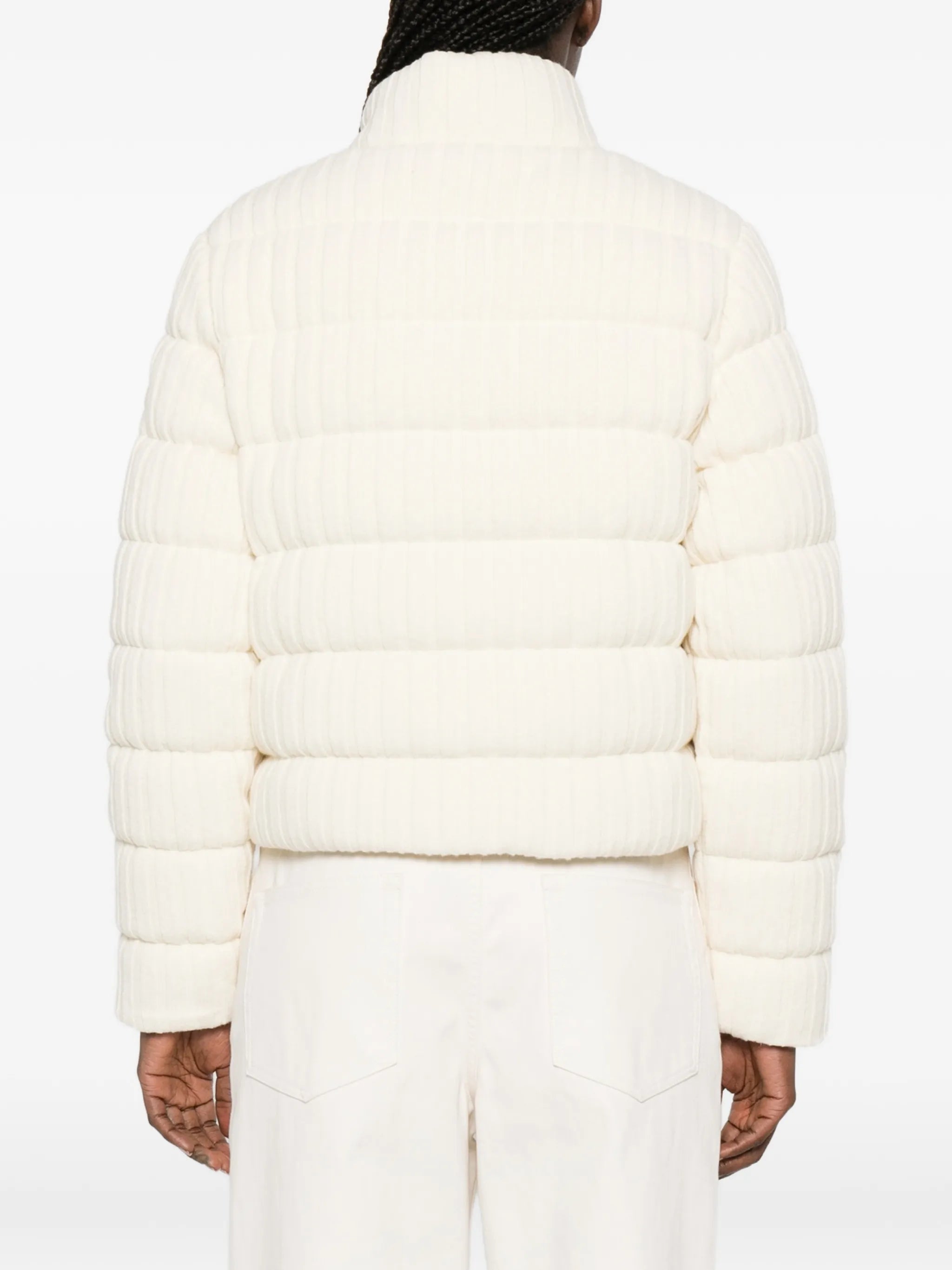 knitted zip-up puffer jacket