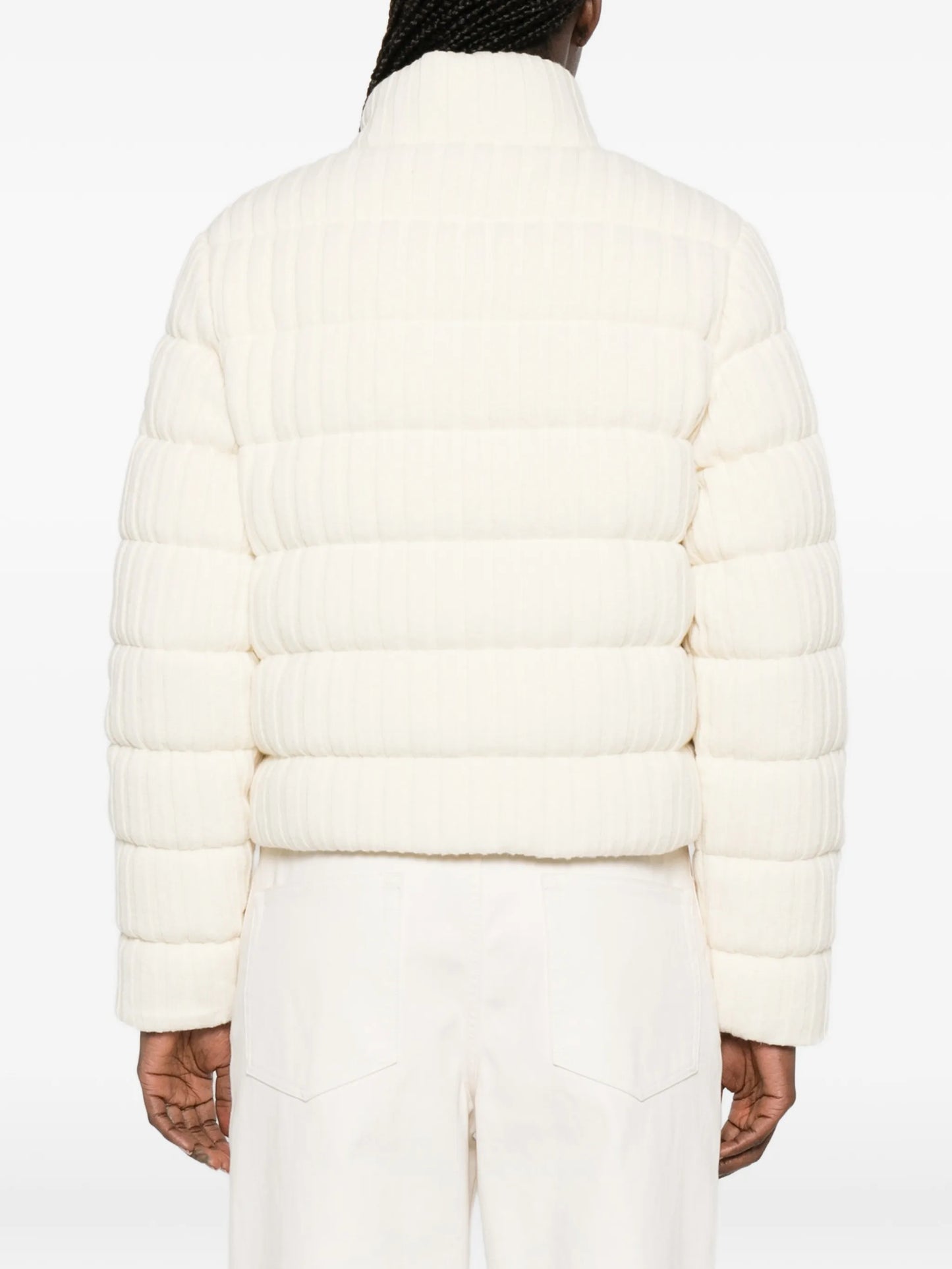 knitted zip-up puffer jacket