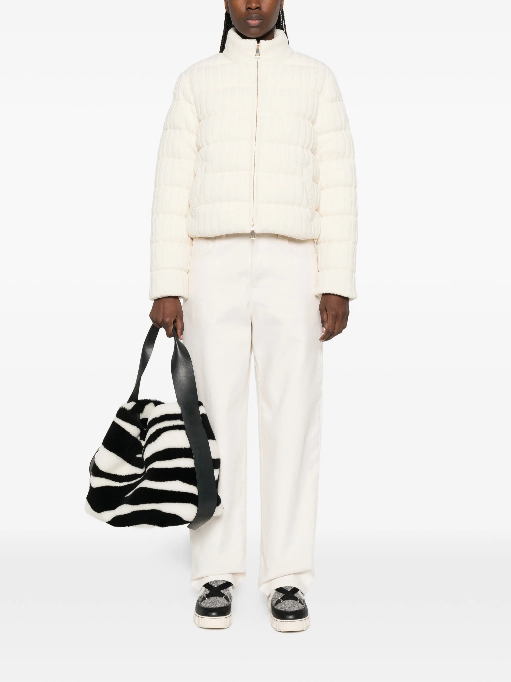 knitted zip-up puffer jacket