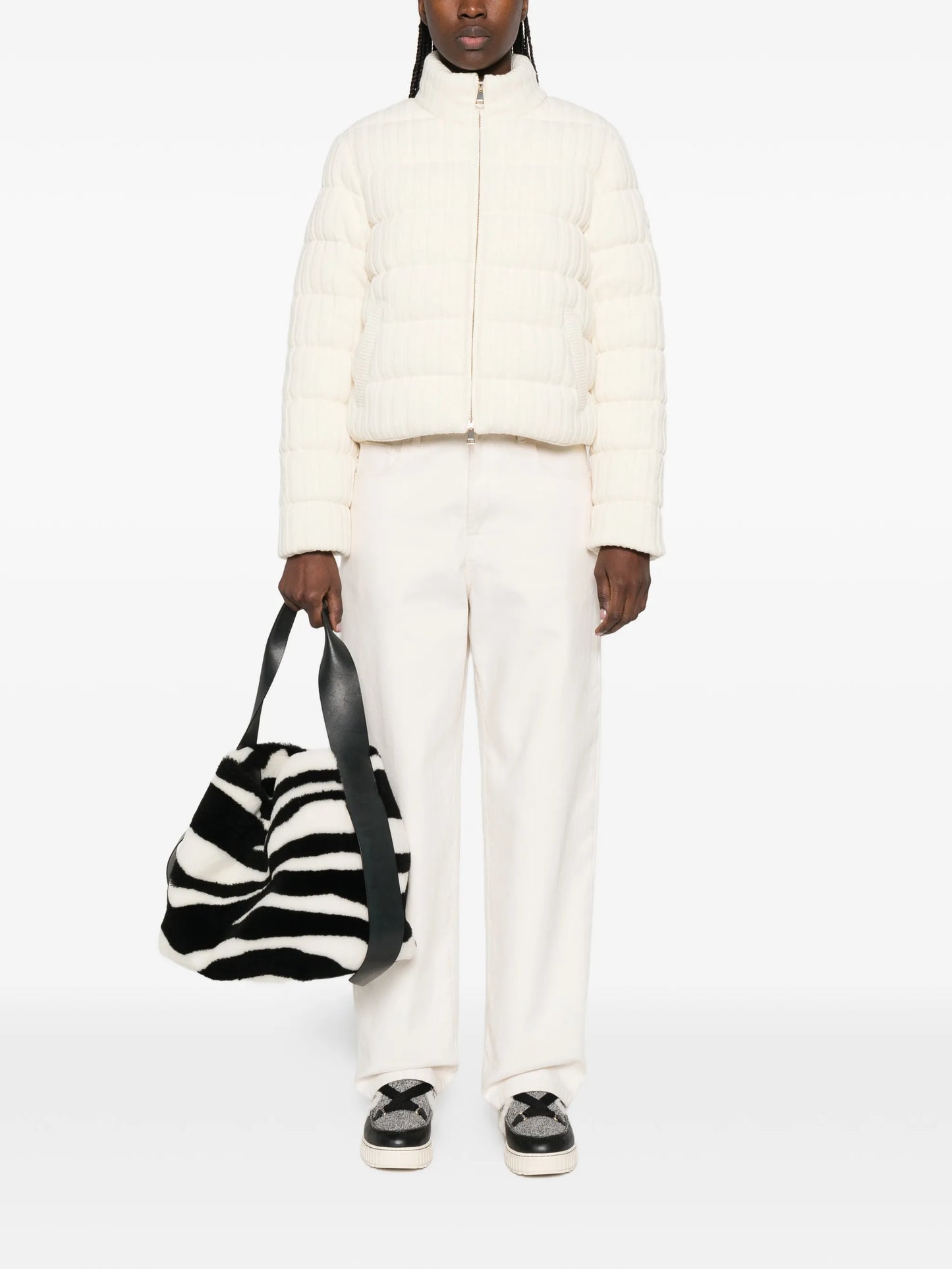 knitted zip-up puffer jacket