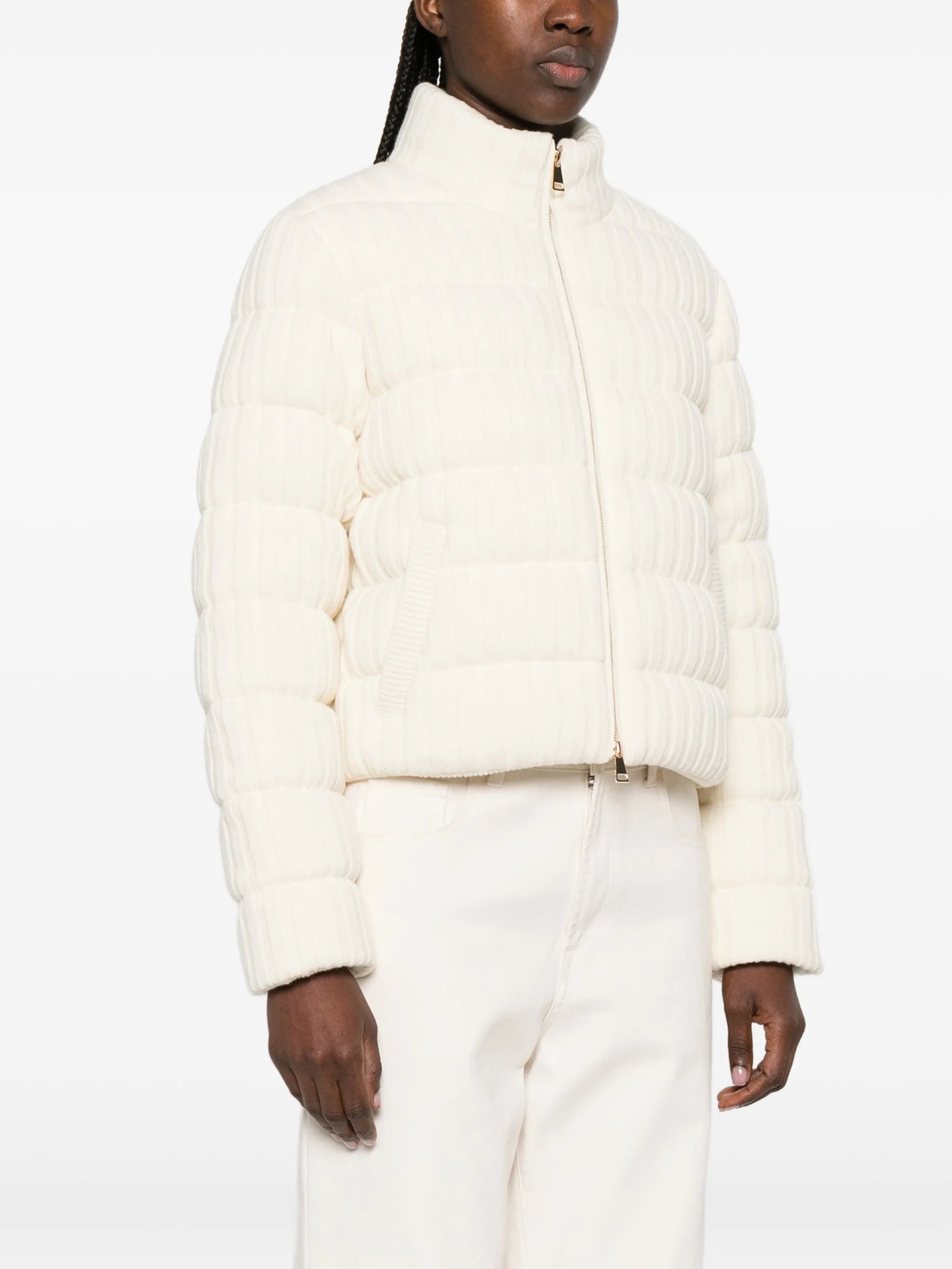 knitted zip-up puffer jacket